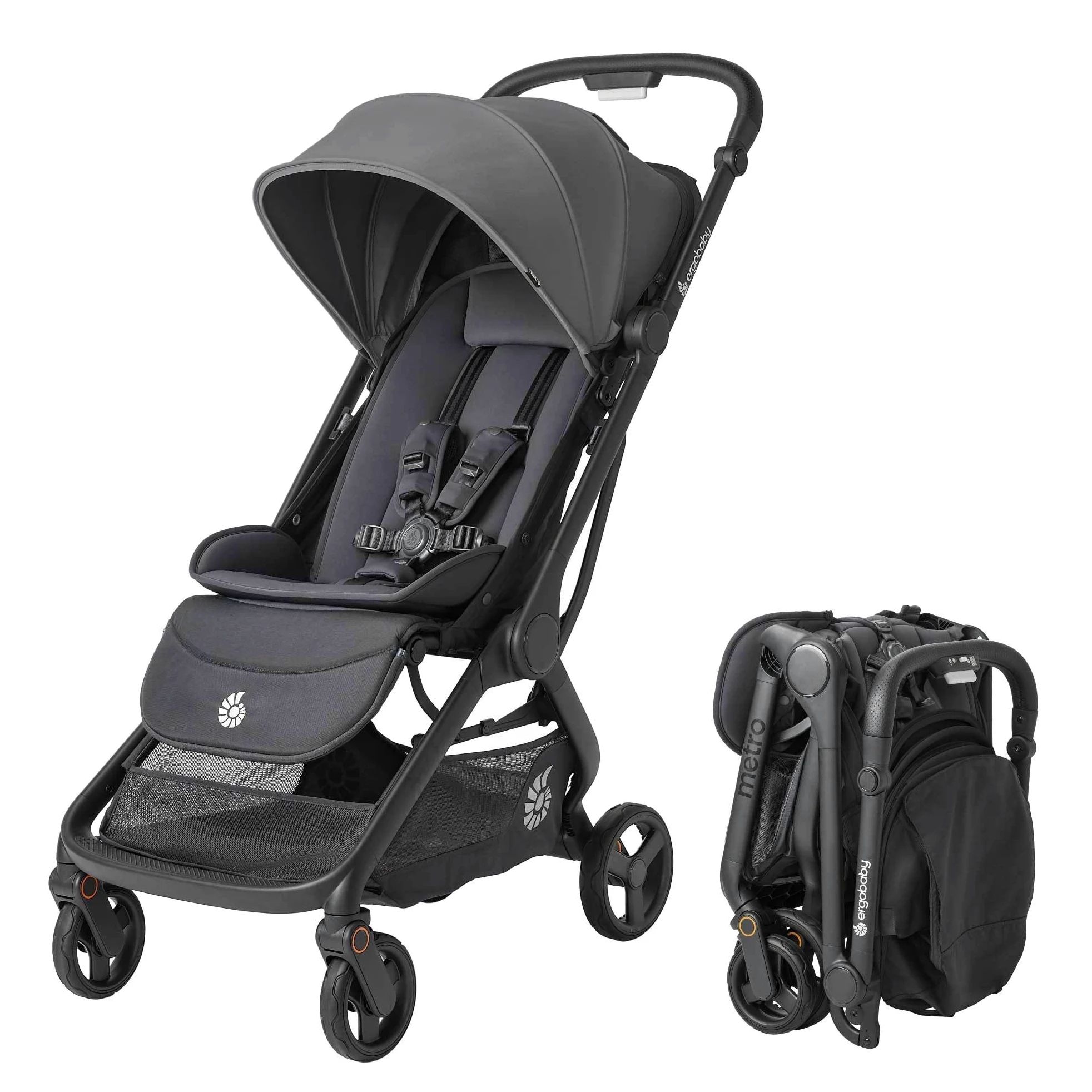 Passeggino Ergobaby Metro3 con funzione reclinabile, passeggino dalla nascita a 22 kg (0-4 anni), pieghevole e compatibile con il seggiolino auto, seduta ergonomica, Graphite Grey