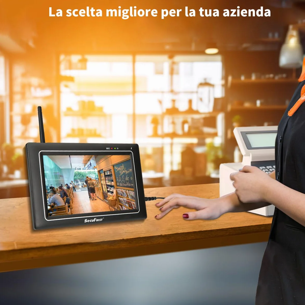 SecuFirst Kit Telecamere Videosorveglianza Esterno,Con monitor Touch Screen da 7",Lavora senza wifi,2K telecamere senza fili da esterno.64 GB di memoria,Nessun costo di abbonamento.
