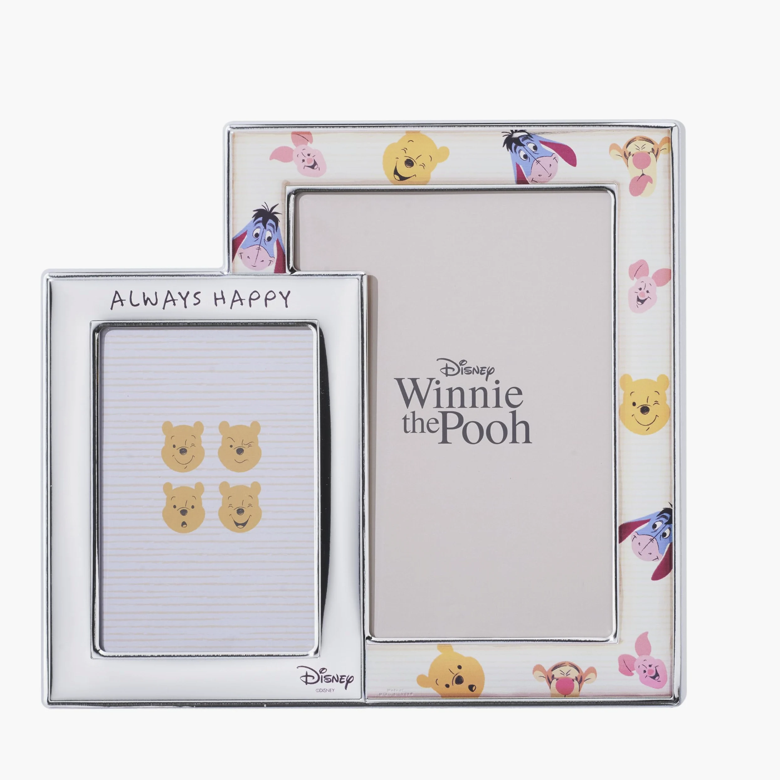 VALENTI & CO. Disney Baby - Winnie The Pooh - Cornice Porta Foto Doppia da Tavolo, in Argento, Idea Regalo Bambino o Neonato per Battesimo o Compleanno