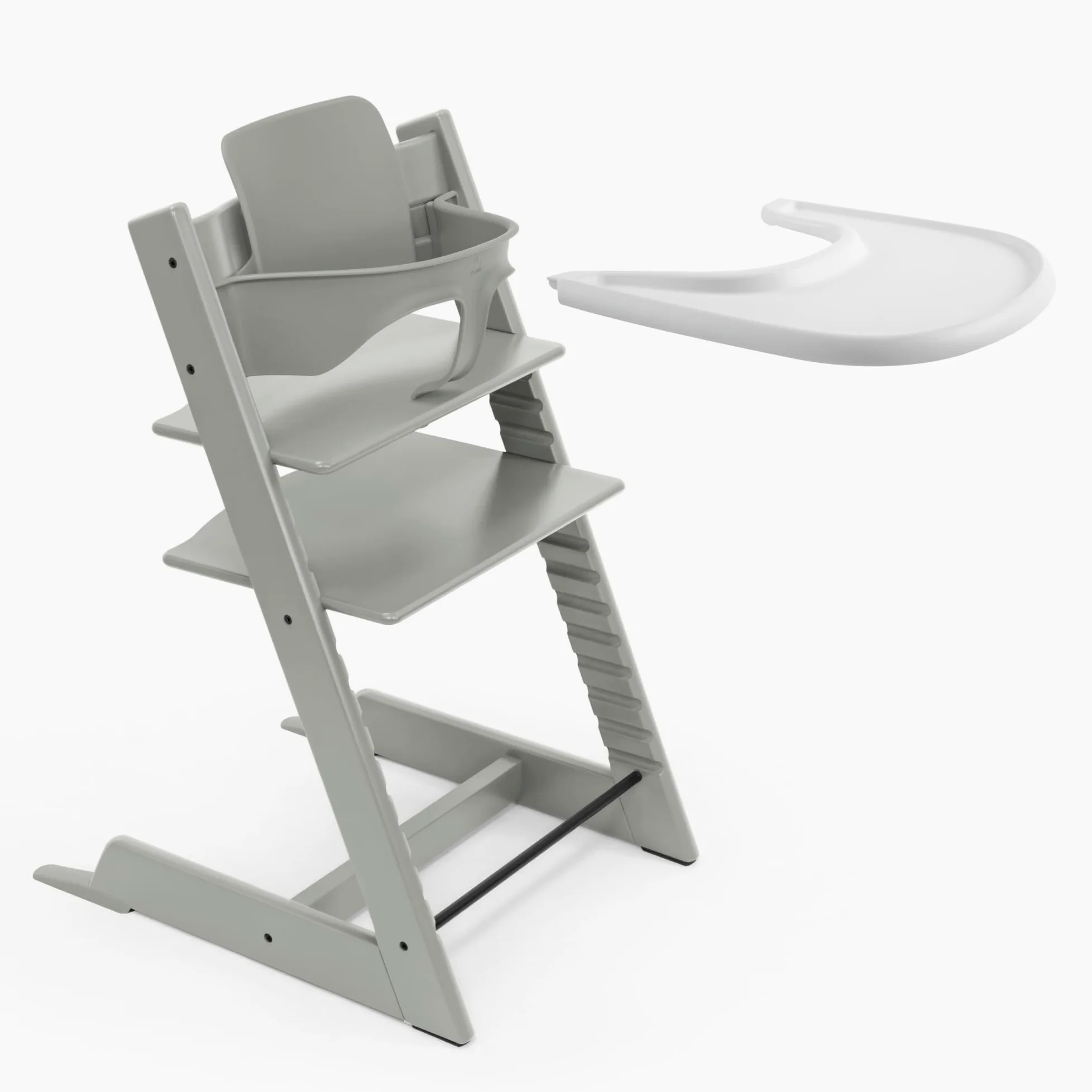 Seggiolone Stokke Tripp Trapp (Glacier Green) Con Vassoio (Bianco) - Include Sedia, Baby Set 2 per Bambini Da 6 a 36 Mesi - Regolabile e Facile Da Pulire