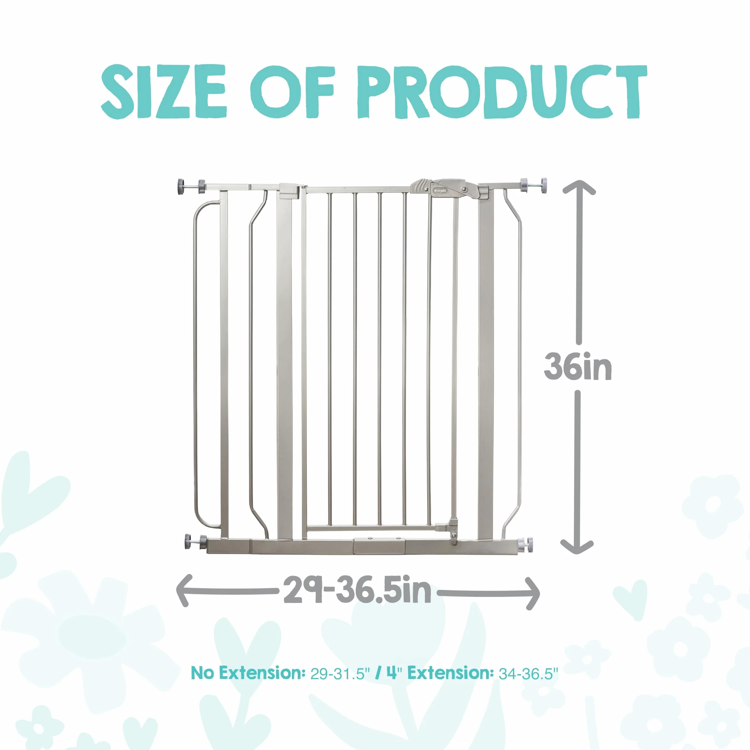 Regalo Safety 91.4cm Extra Tall Baby Gate for Doorways, Fits Openings 73.6-90cm, Pressure Mounted
