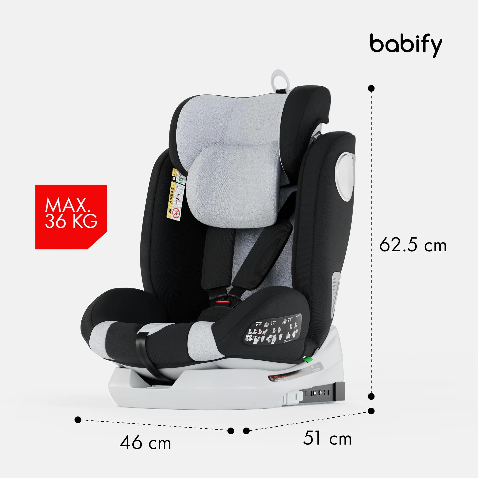 Babify Onboard Seggiolone Auto Isofix I-Size per Bambini da 0 Mesi - 12 Anni, 40-150cm, Seduta Auto Bimbi Regolabile e Reclinabile, rotazione di 360º, Gruppo 0, 1, 2, 3