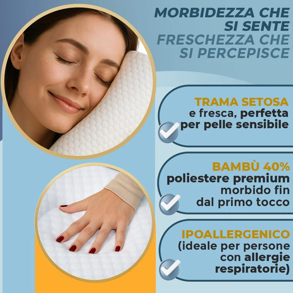 Federa di Ricambio per Cuscino Cuneo 90x65x20 Bambù OEKO-TEX Lavabile