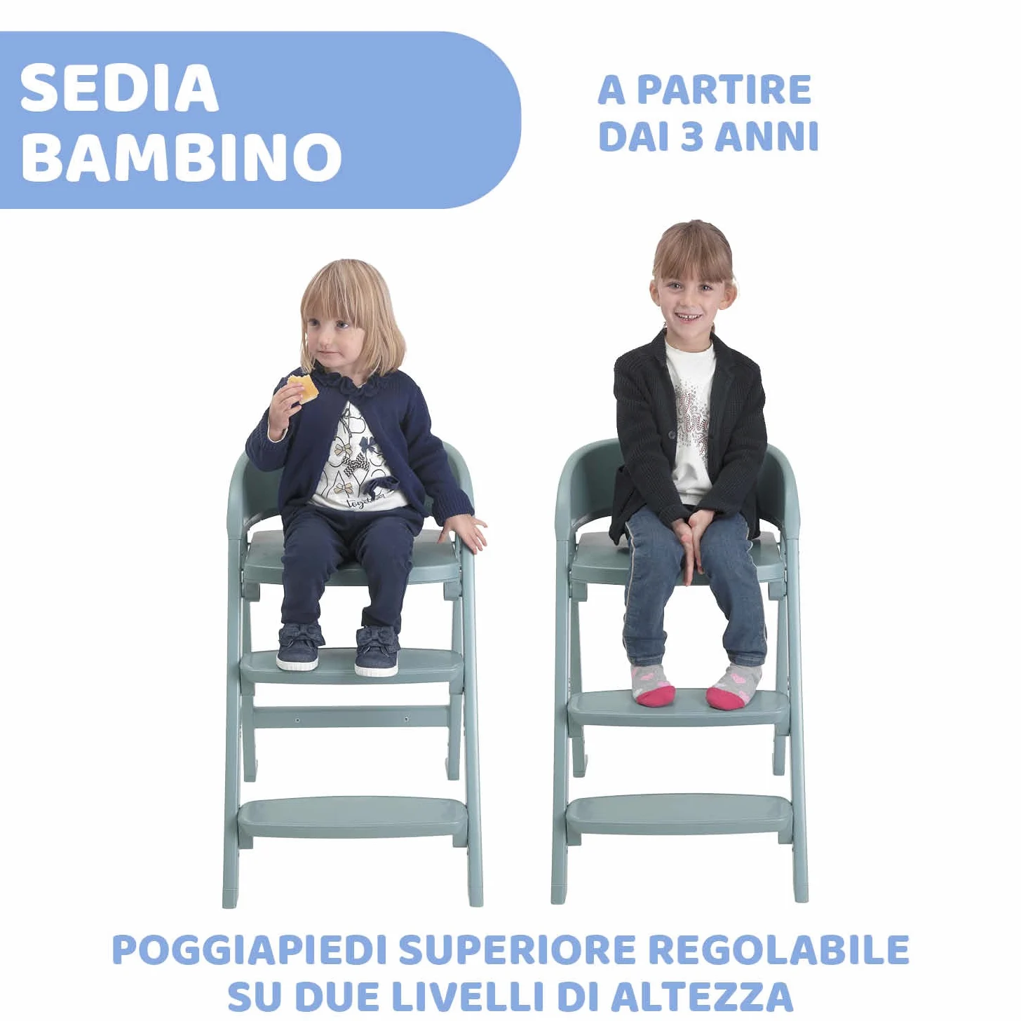 Chicco Crescendo Lite Seggiolone Pappa Evolutivo per Bambini dai 6 Mesi fino a 110 kg, Como Lake, Verde Acqua
