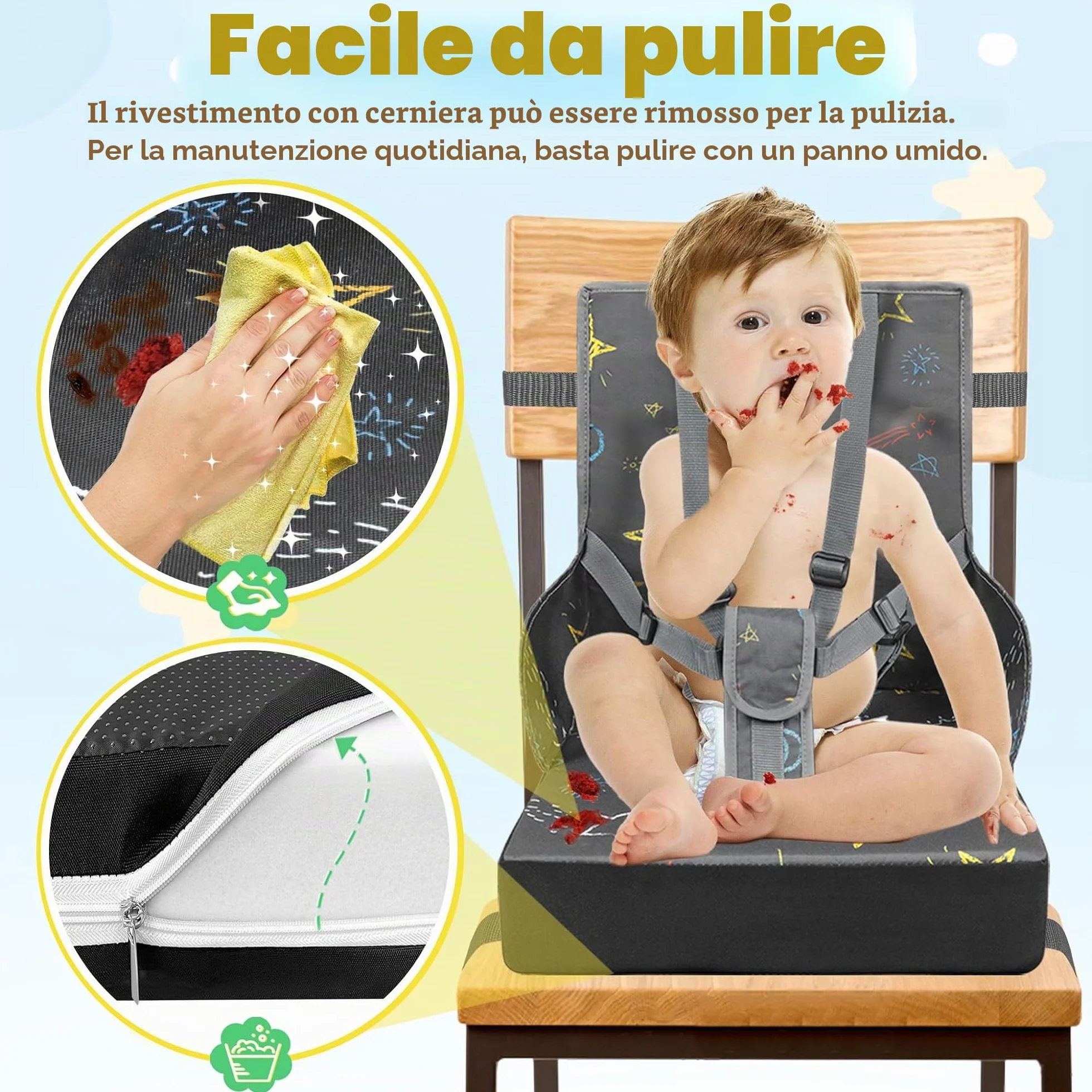 Froadp Seduta rialzata per bambini in tessuto Oxford impermeabile con schienale e cintura di sicurezza grigio