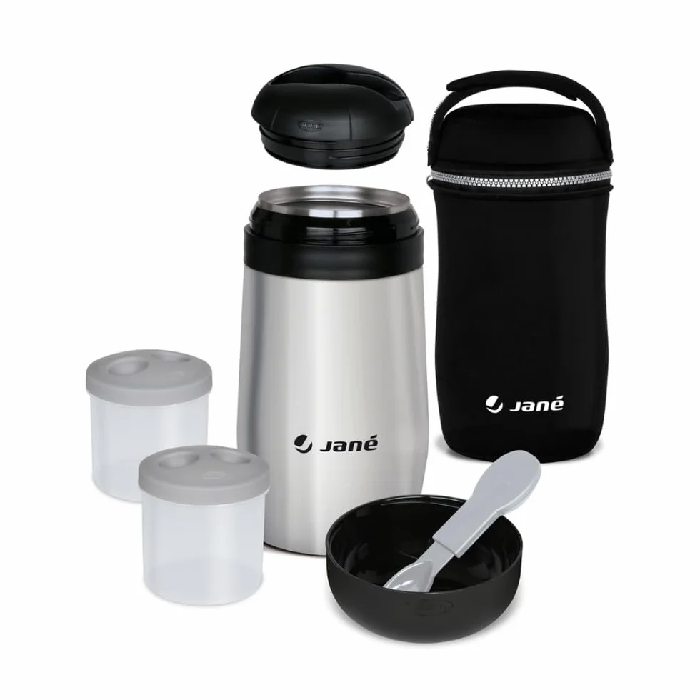Jané Thermos 1L 2 Contenitori Ermetici Mantiene Caldo e Freddo 8h Borsa Termica Grigio
