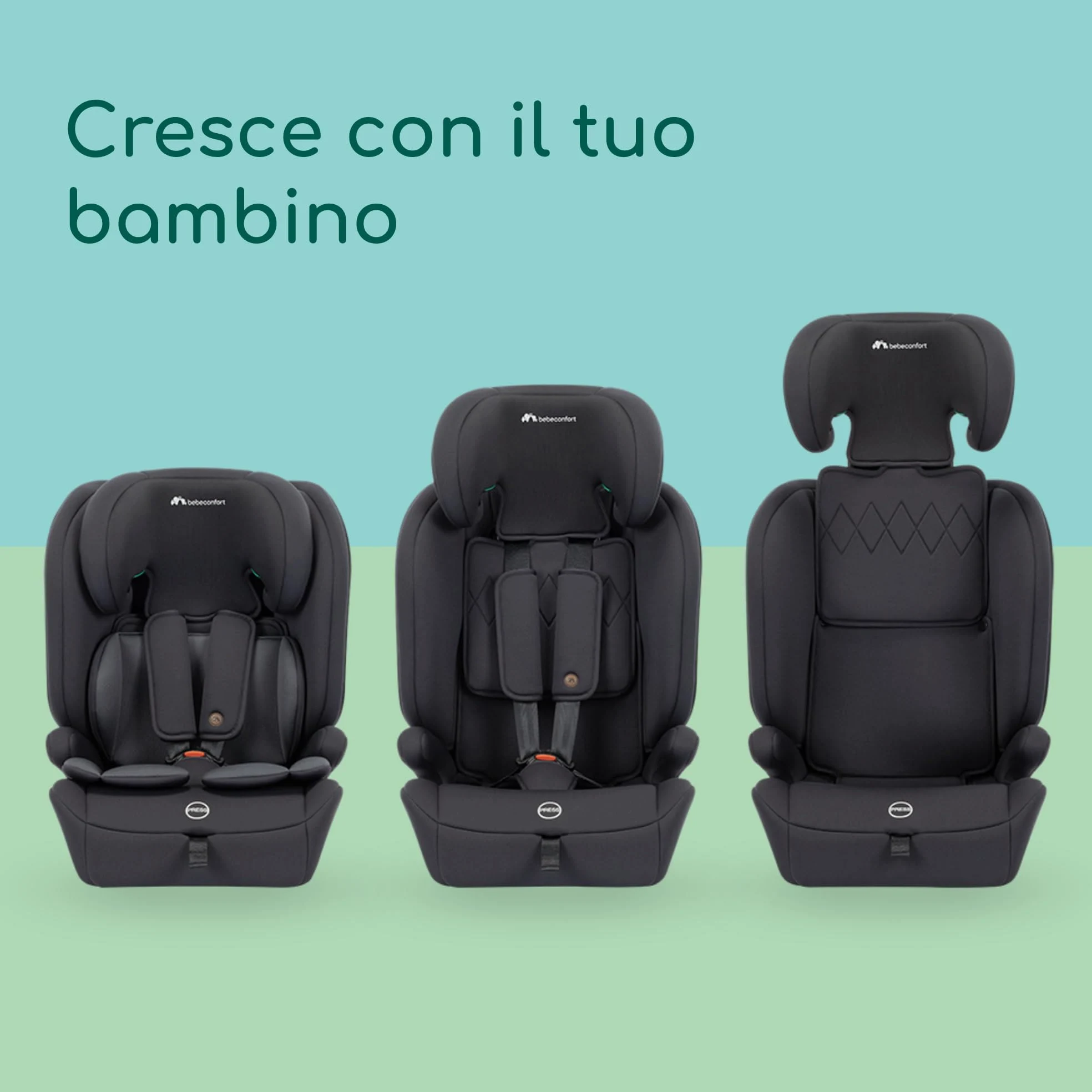 Bebeconfort EverFix Plus i-Size, Seggiolino Auto 9-36 kg Evolutivo, 15 Mesi-12 Anni, 76-150 cm, Seggiolino Auto ISOFIX, Protezione dagli Impatti Laterali, Poggiatesta 14 Posizioni, Full Black