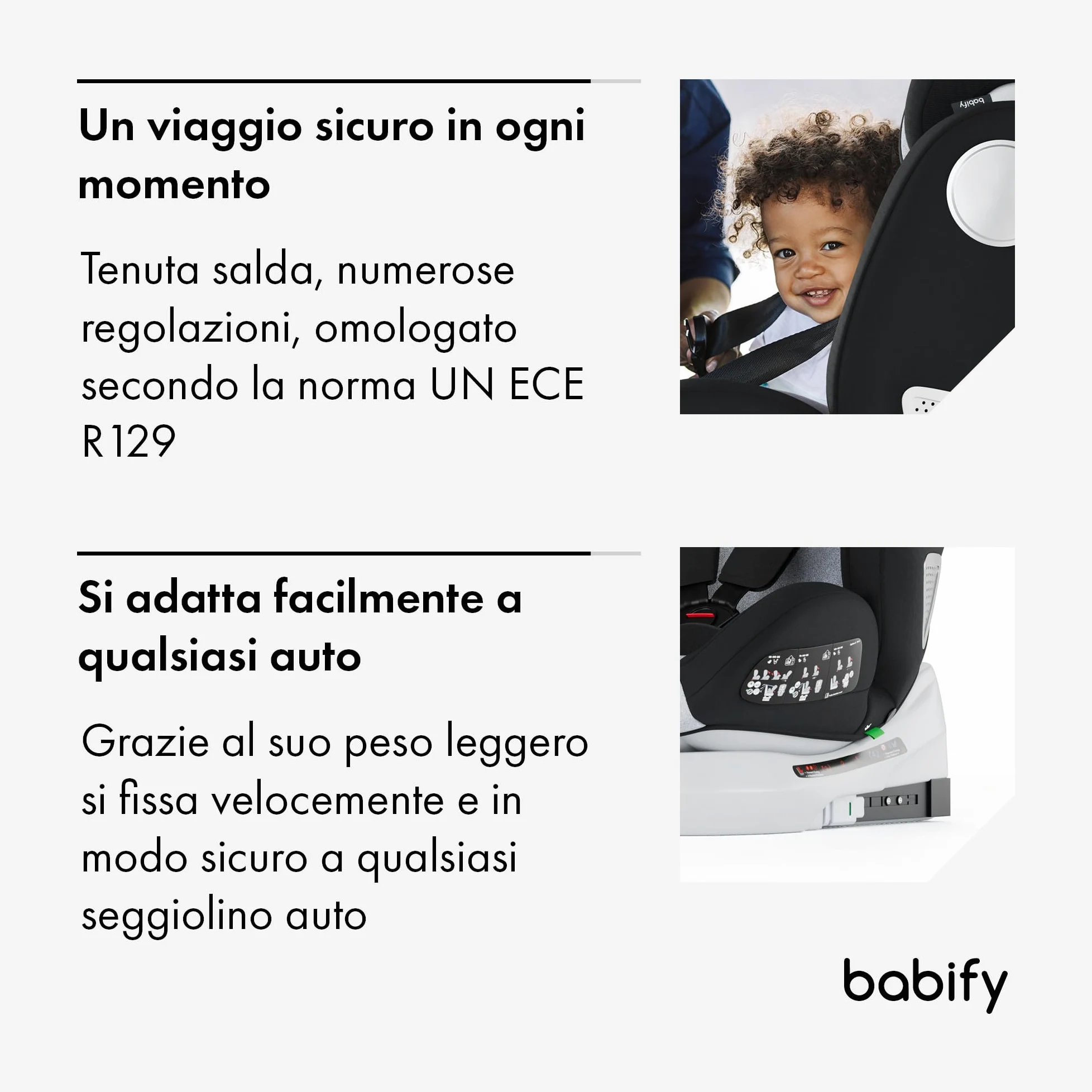 Babify Onboard Seggiolone Auto Isofix I-Size per Bambini da 0 Mesi - 12 Anni, 40-150cm, Seduta Auto Bimbi Regolabile e Reclinabile, rotazione di 360º, Gruppo 0, 1, 2, 3