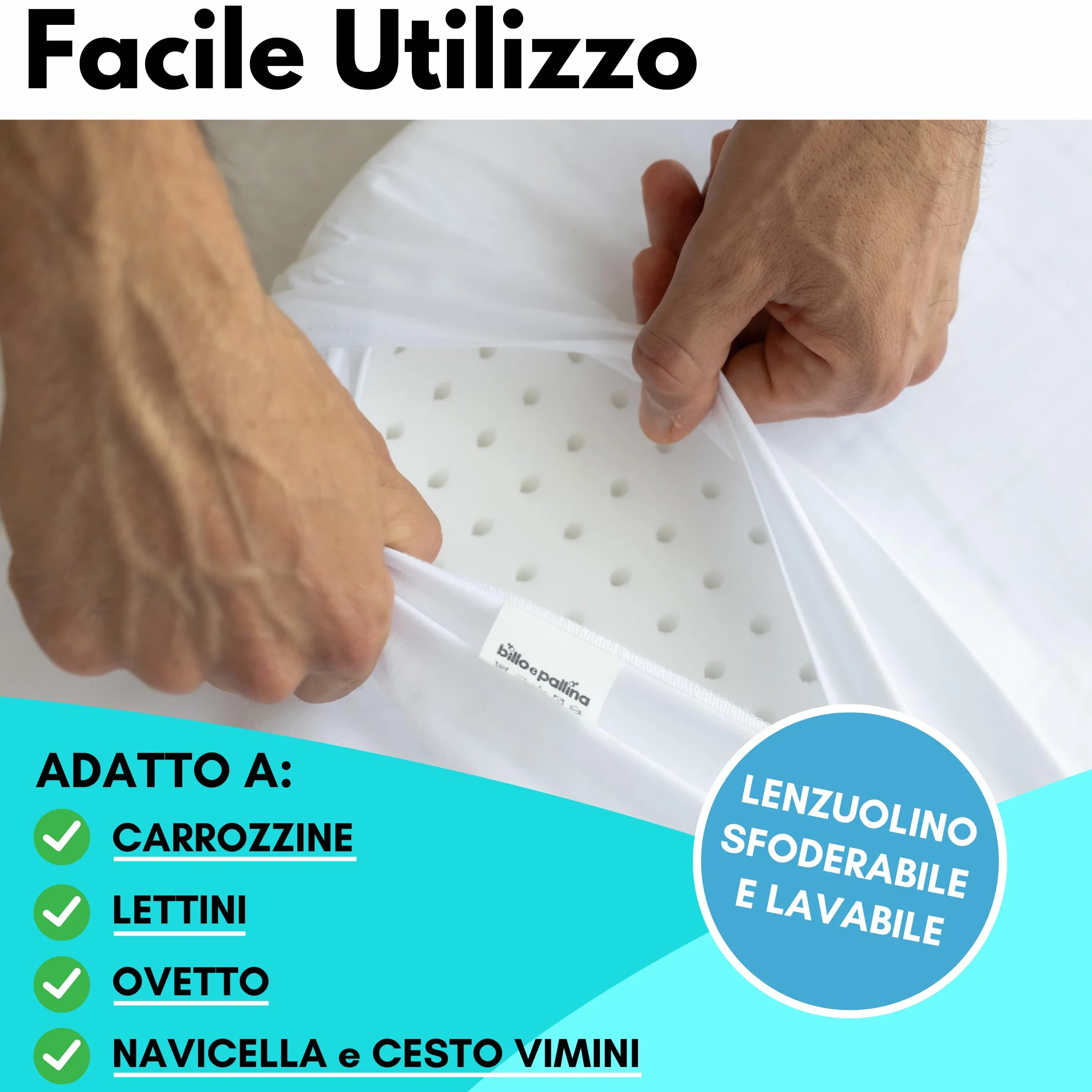 Materasso Carrozzina Made in Italy-Culla Neonato-Lettino Bambino-Passeggino Trio-Cuscino Neonati-Cuscino Compreso- Letto Prima Infanzia- Materassino Universale Antisoffoco 72 x 32/26cm