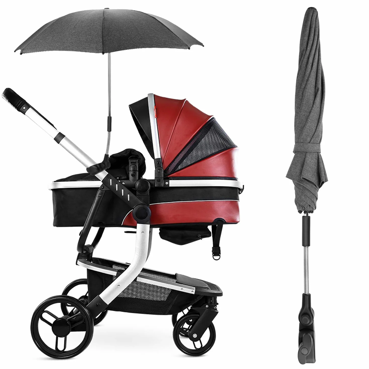Parasole Universale per Passeggino 73cm Anti UV 50+ Grigio
