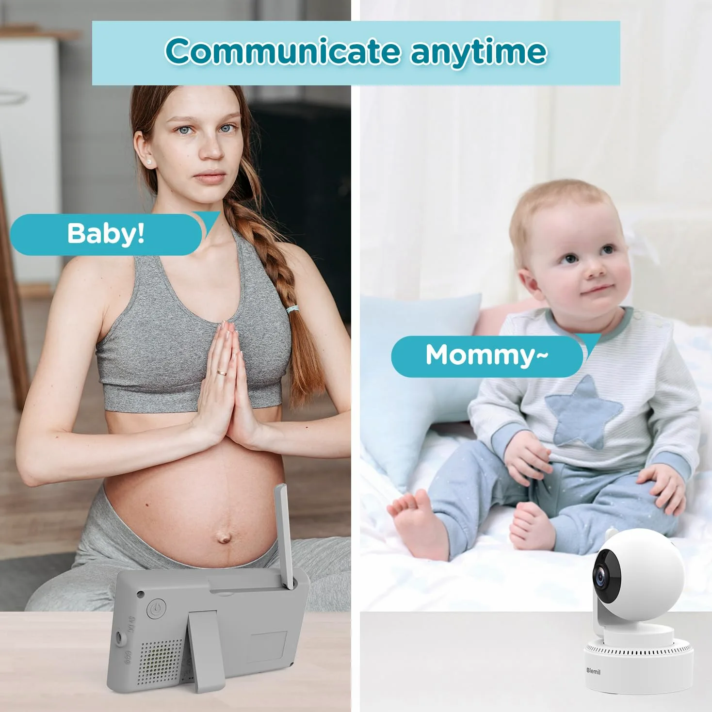 Blemil Aggiornamento Baby Monitor con batteria da 29 ore, 4,3'' IPS Split-screen Video Baby Monitor con due telecamere e audio, Pan/Tilt/Zoom remoto, conversazione bidirezionale, temperatura ambiente