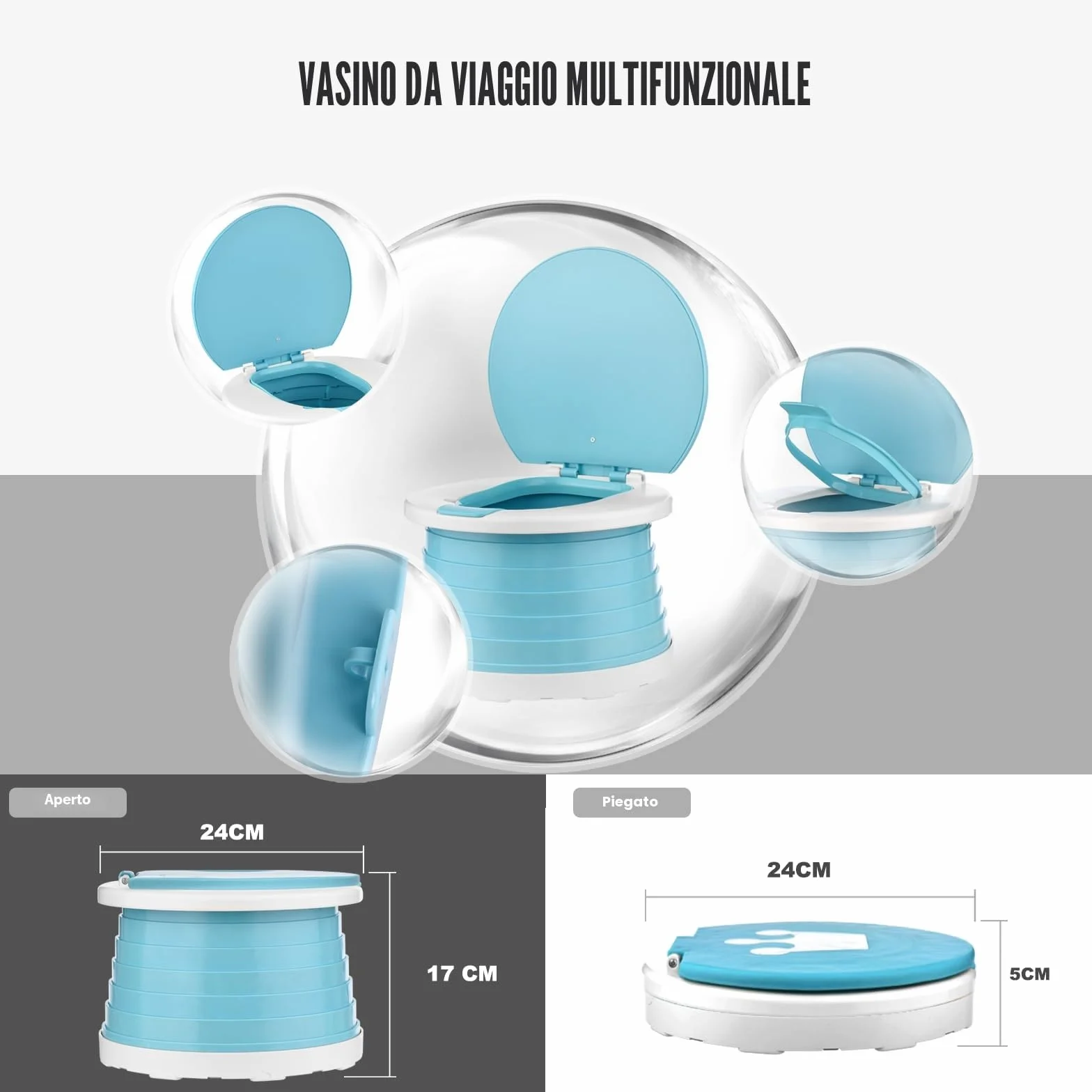 Vasino Portatile Pieghevole per Bambini WC da Viaggio con 15 Sacchetti per Campeggio Indoor Outdoor