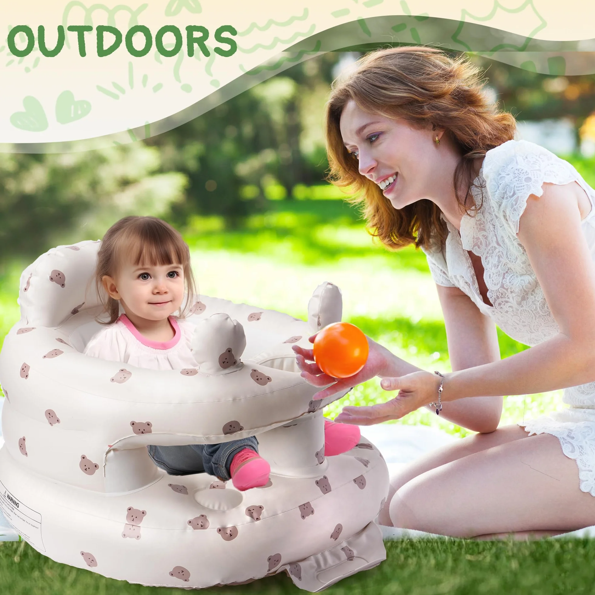 Sit Me Up Seggiolino gonfiabile per bambini 3-36 mesi con pompa aria integrata senza BPA facile da pulire orso