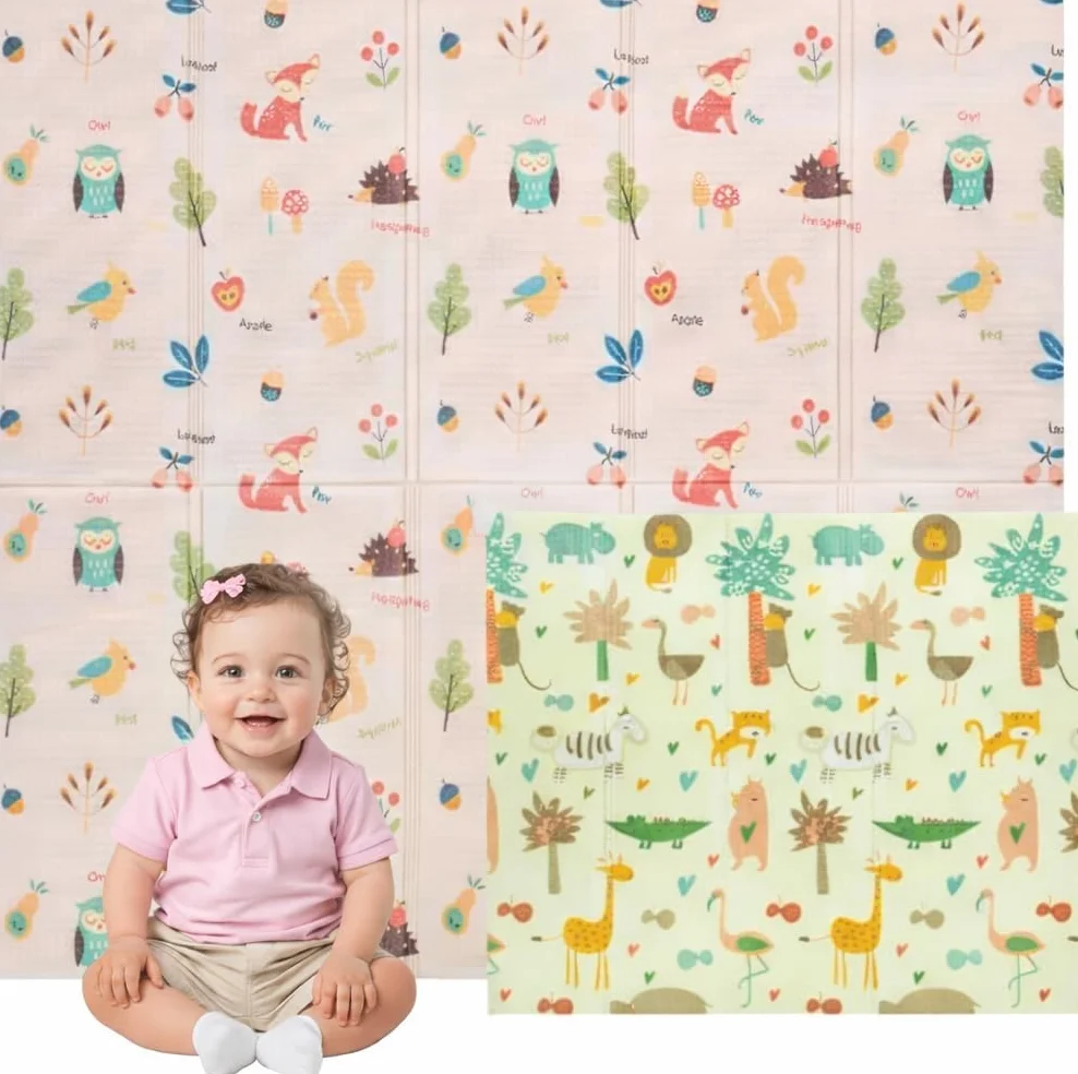 Edibaby, Tappeto Gioco Bambini, 180 x 150 cm, Spessore 1 cm,Tappeti Neonato in XPE Imbottito, Reversibile e Pieghevole, Attività per Cameretta
