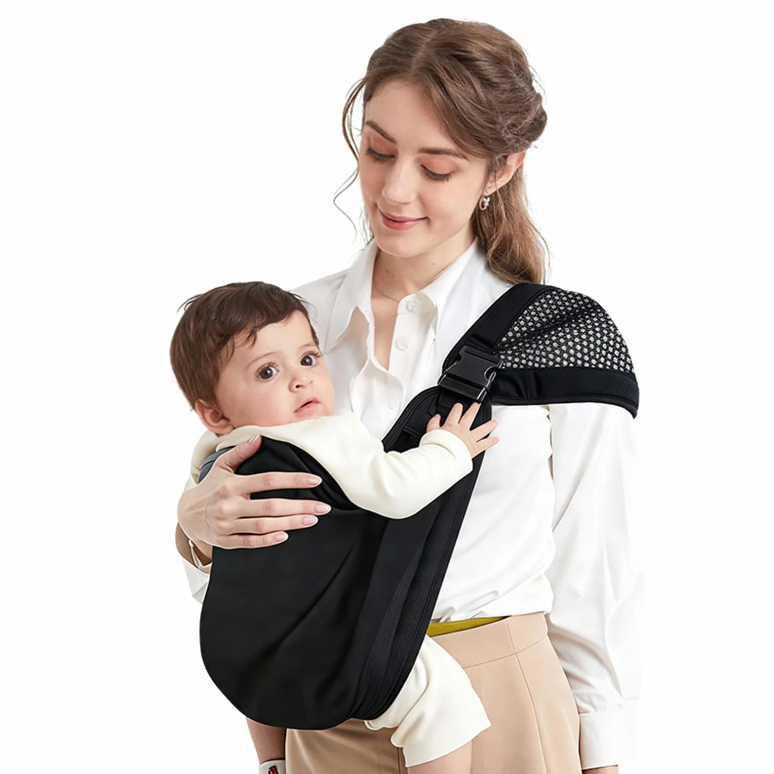 Fascia Porta Bebe, Fascia Neonato Ergonomica con Cintura di Supporto Ampliata e Migliorata, Regolabile ed Estensibile, Multifunzionale per Viaggi e Uscite, per Bambini da 0 a 36 Mesi (Nero)