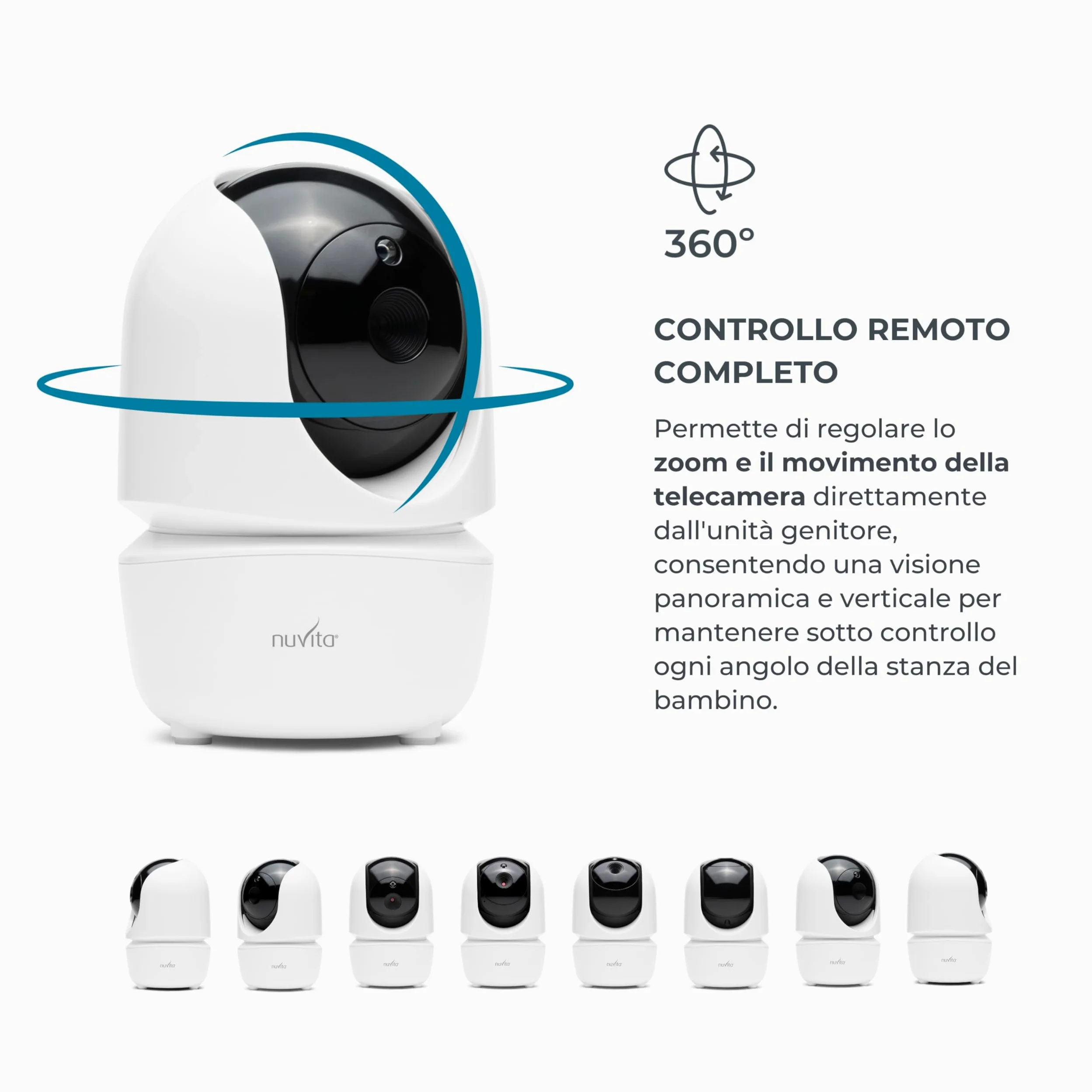 Nuvita 3045 Videovoice - Baby Monitor Video Wireless a 360° con telecamera direzionabile a distanza, SMART VOX, Visione Notturna e Ninne Nanne