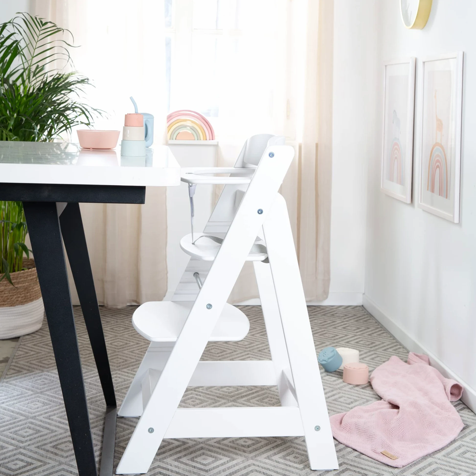 roba Seggiolone Evolutivo Sit Up Flex 2 in 1, Altezza Regolabile, dai 6 Mesi fino ai 70 kg, con Poggiapiedi, Robusto ed Ergonomico, Legno Laccato Bianco