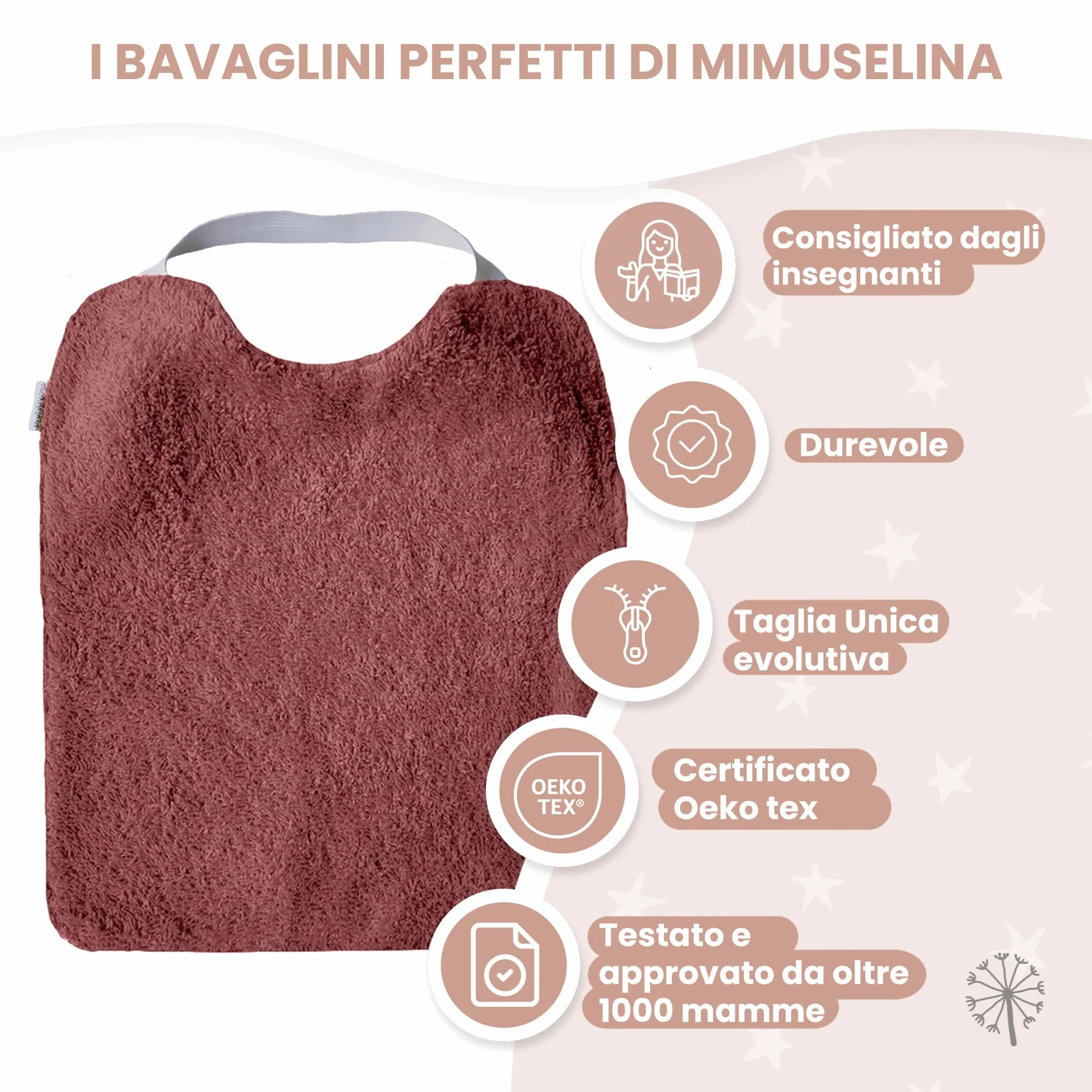 Set di 5 Bavaglini Neonato Impermeabili BLW in Spugna Cotone Premium Oeko-Tex Grandi con Elastico al Collo Realizzati a mano Spagna