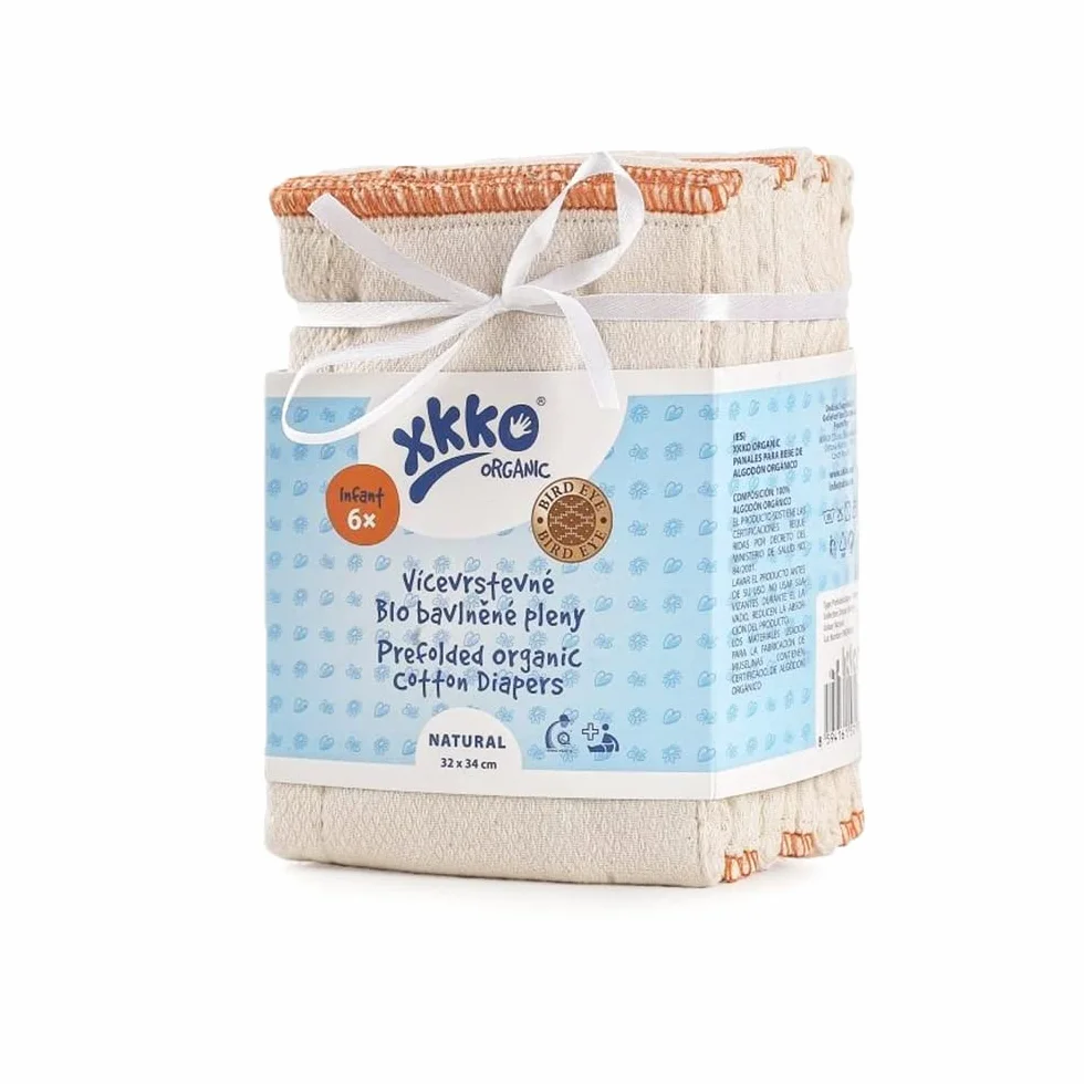 Prefolds – 100% cotone biologico – Birds Eye – 6 pezzi – diverse misure taglia Small (orlo arancione) – 32 x 34 cm (3 – 7 kg)