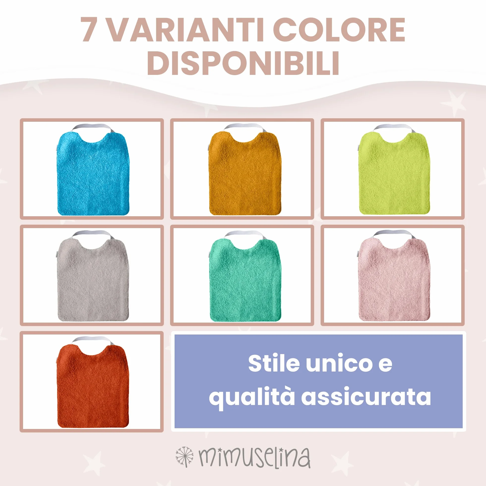 Set di 5 Bavaglini Neonato Impermeabili BLW in Spugna Cotone Premium Oeko-Tex Grandi con Elastico al Collo Realizzati a mano Spagna