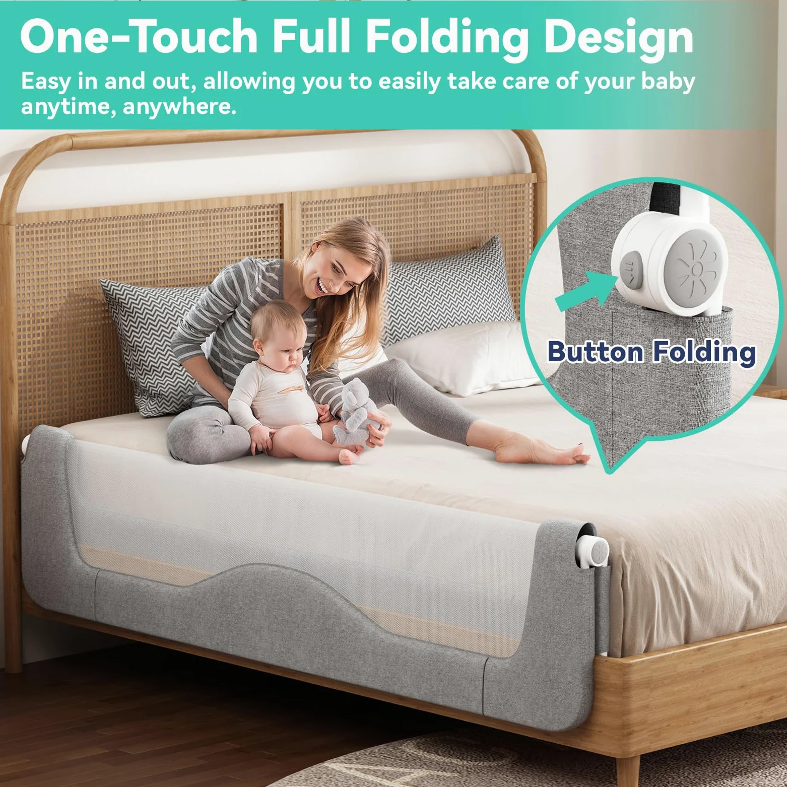 Protezione per letto per letto king size, altezza regolabile e sponda pieghevole per bambini (190 cm)