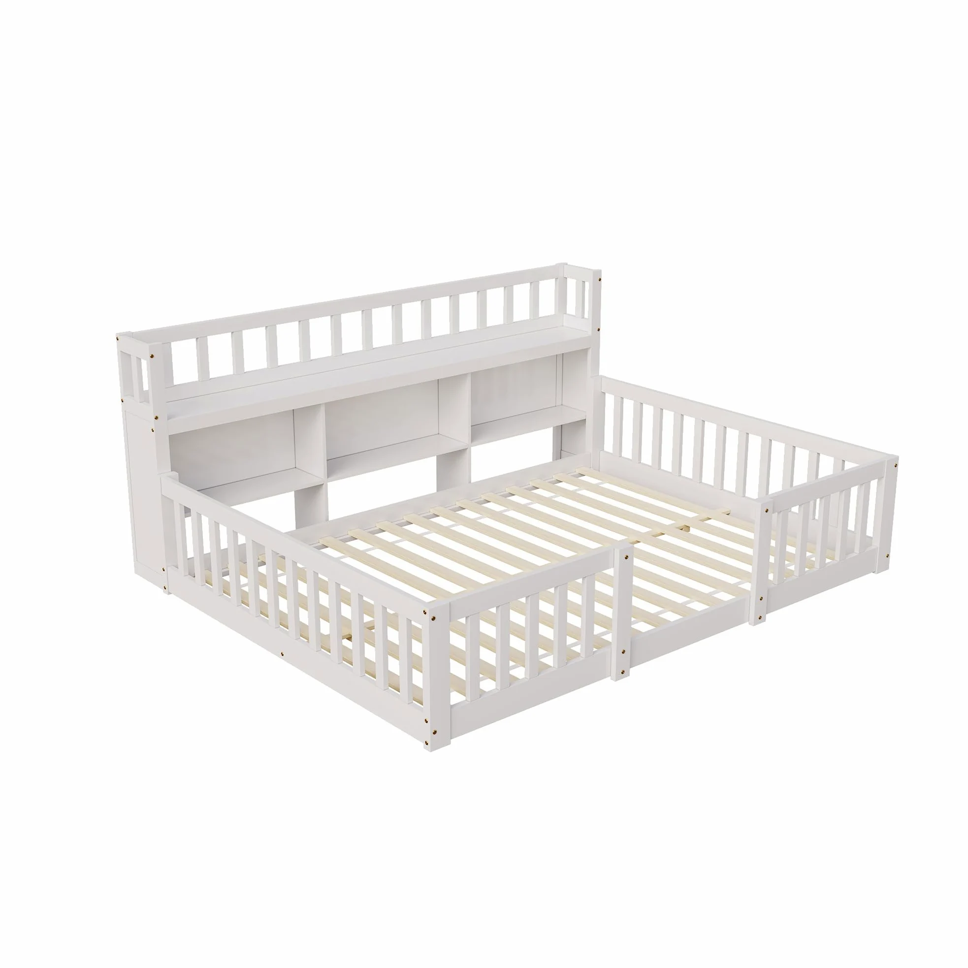 DADEA Montessori - Lettino da pavimento, 140 x 200 cm, con protezione anticaduta e rete a doghe, letto singolo per bambini e ragazzi, senza materasso