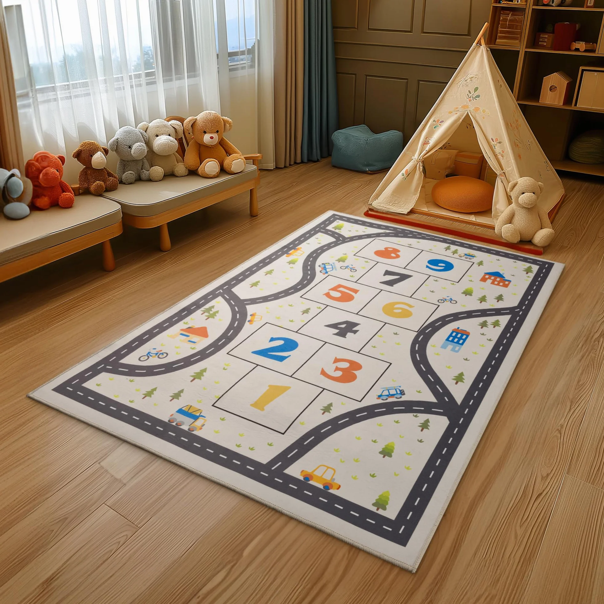 Navaris Tappeto Cameretta Bambini - Tappeto per Bambini Antiscivolo - Morbido Tappeto Gioco 160 x 120 cm - Tappeto Bimbi Decorativo e Robusto - Design Gioco della Campana