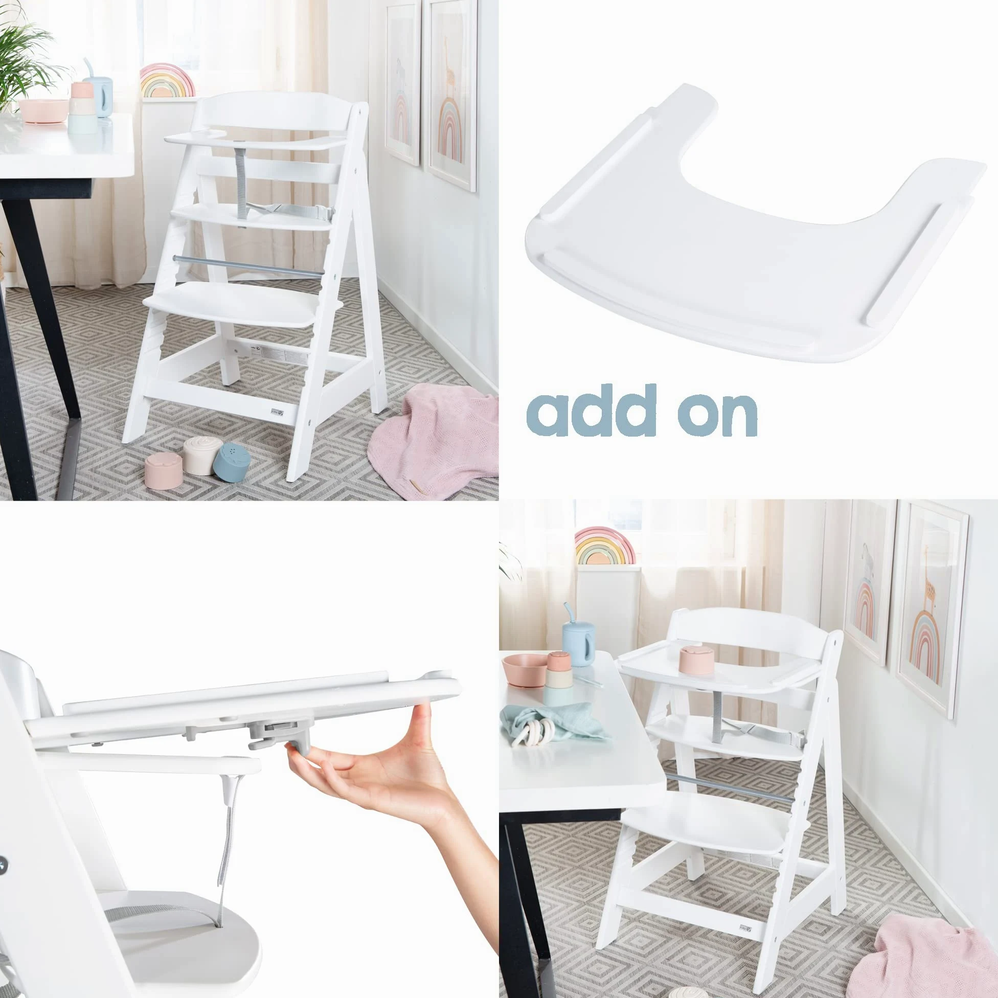 roba Seggiolone Evolutivo Sit Up Flex 2 in 1, Altezza Regolabile, dai 6 Mesi fino ai 70 kg, con Poggiapiedi, Robusto ed Ergonomico, Legno Laccato Bianco