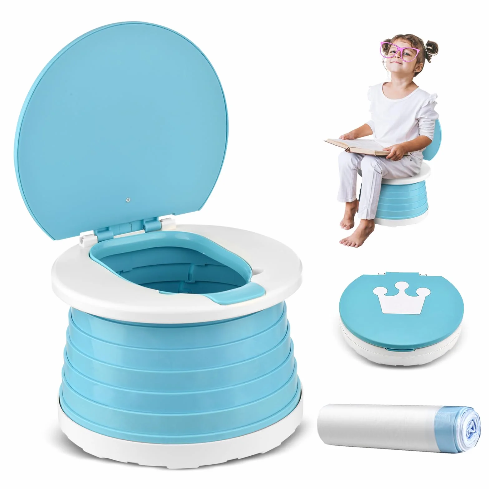 Vasino Portatile Pieghevole per Bambini WC da Viaggio con 15 Sacchetti per Campeggio Indoor Outdoor