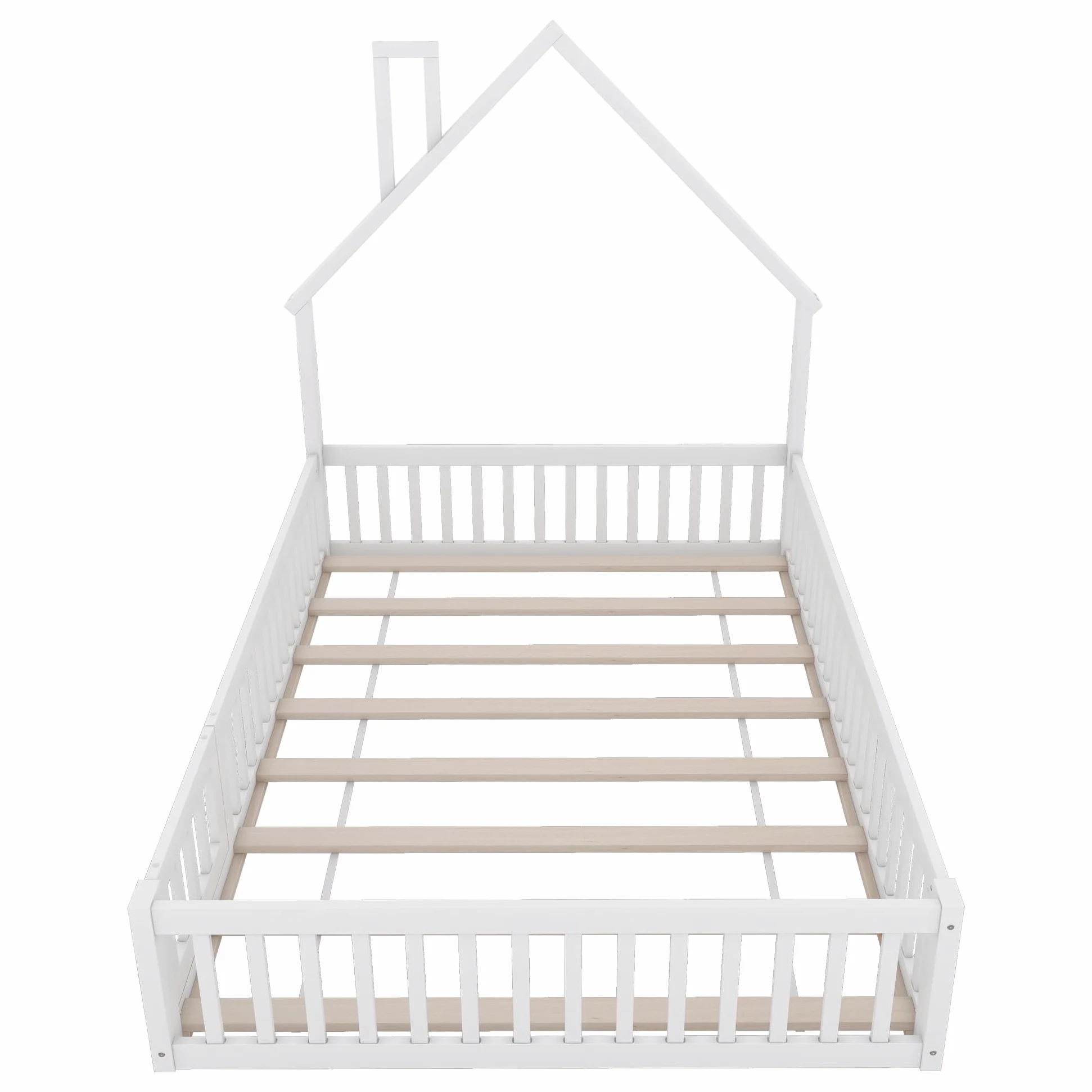 Lettino per bambini 140 x 200 cm, con protezione anti-caduta di sicurezza e porta, letto imbottito con rete a doghe in legno, design a forma di camino, letto in legno, per ragazzi, senza materasso