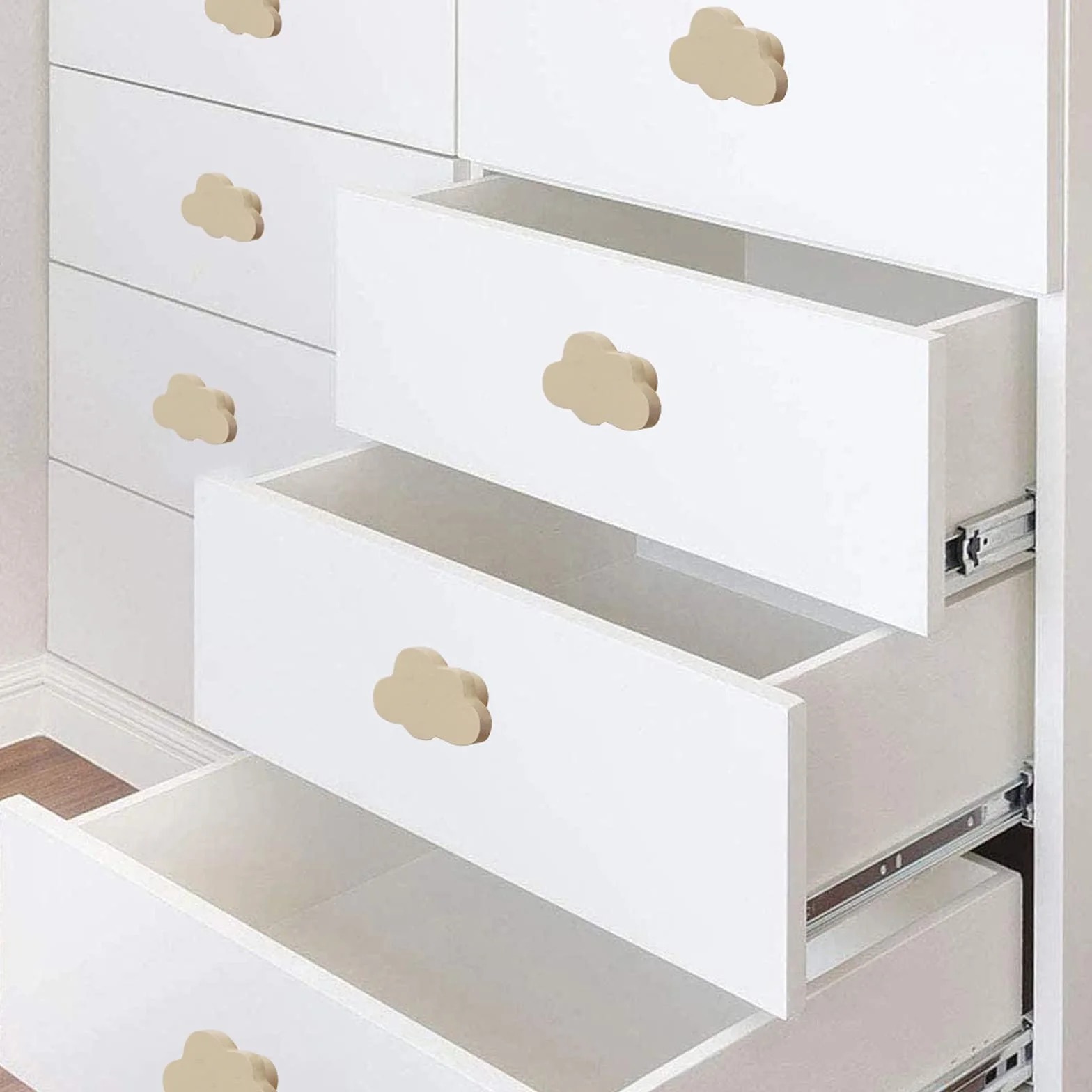 6 x Maniglie per mobili in Legno Originale,Maniglie per armadietti da Cucina,pomelli e Maniglie per camere per Bambini,Maniglie per cassetti a Forma di Nuvola dei Cartoni Animati,Clouds-Beige