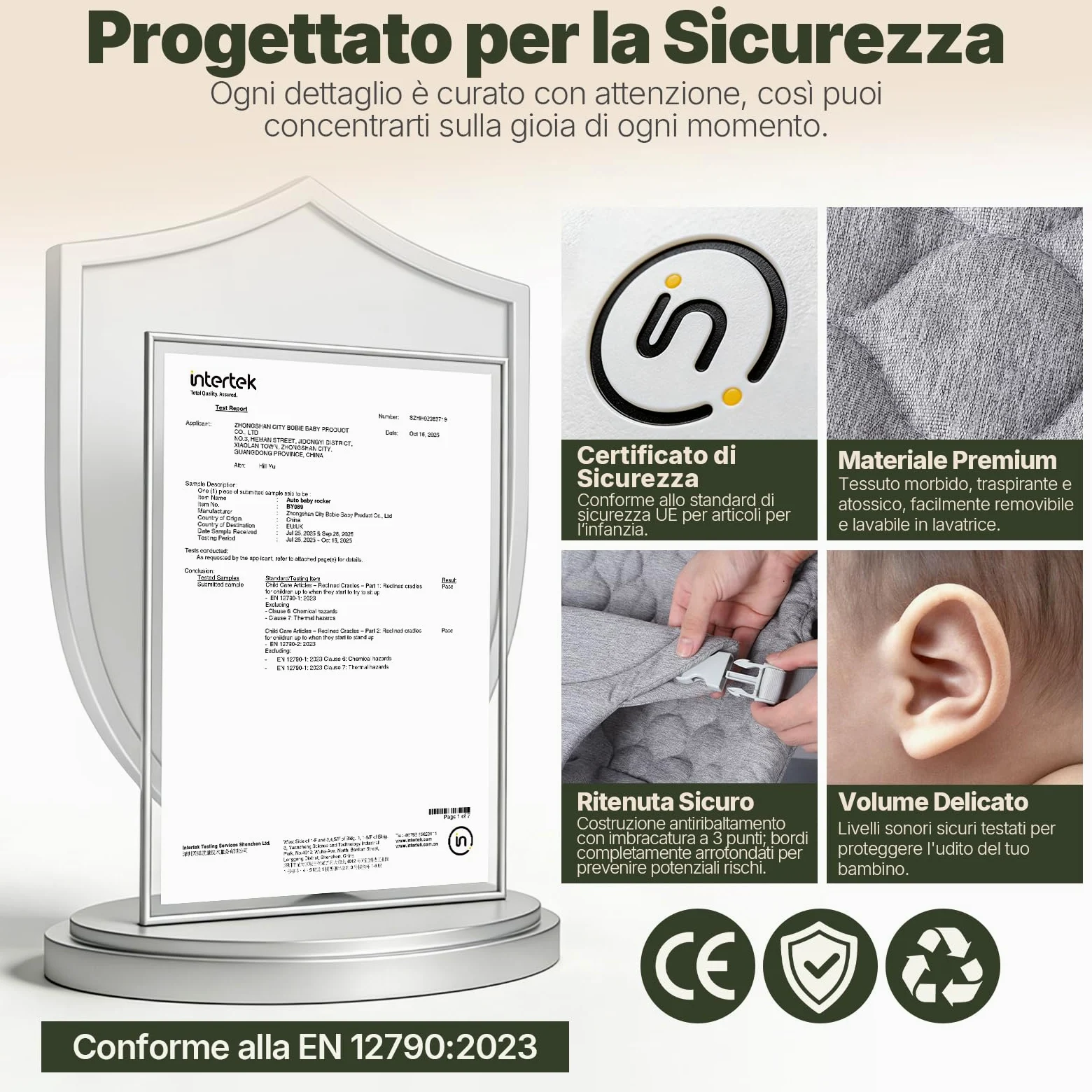 Sdraietta Neonati Elettrica, Dondolo Neonati Elettrico con 3 Velocità, Controllo a Colpetto & Pannello Touch, 2 Timer (30/60 Min), 8 Melodie, Volume Regolabile, per 0-12 Mesi, Fino a 18 kg, Grigio