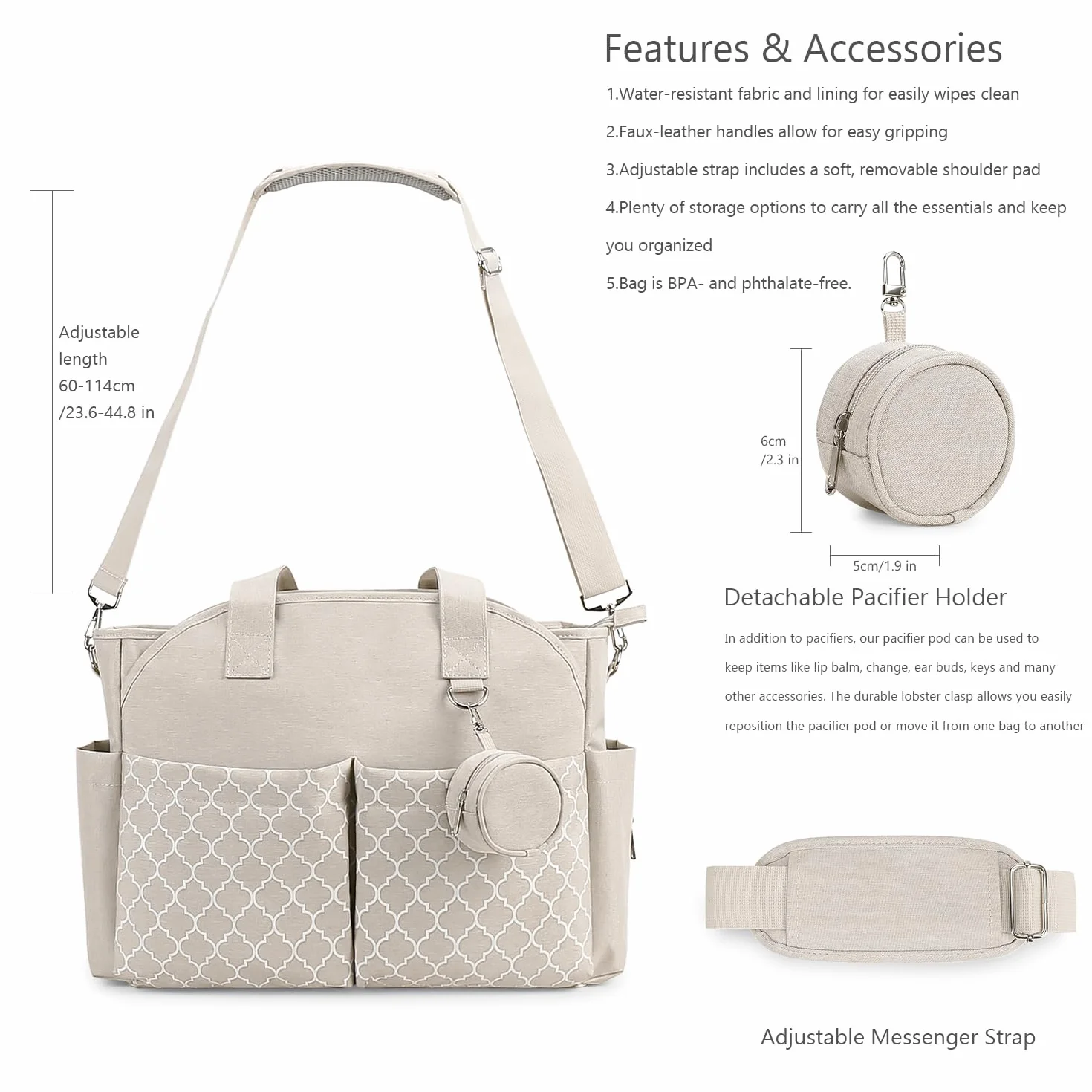 Borsa per pannolini con fasciatoio multifunzione Beige tracolla regolabile