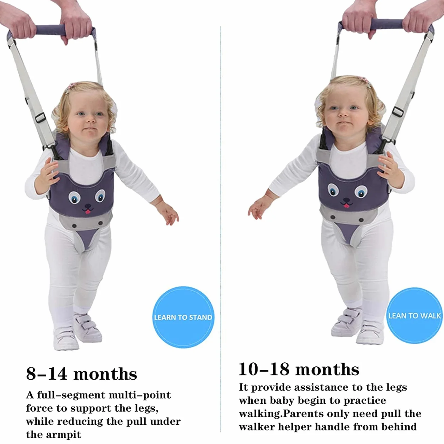 IULONEE Baby Walking Helper Regolabile Toddler Assistant Imparare Camminare Cintura Passeggio Redini Imbracatura Sicurezza Grigio