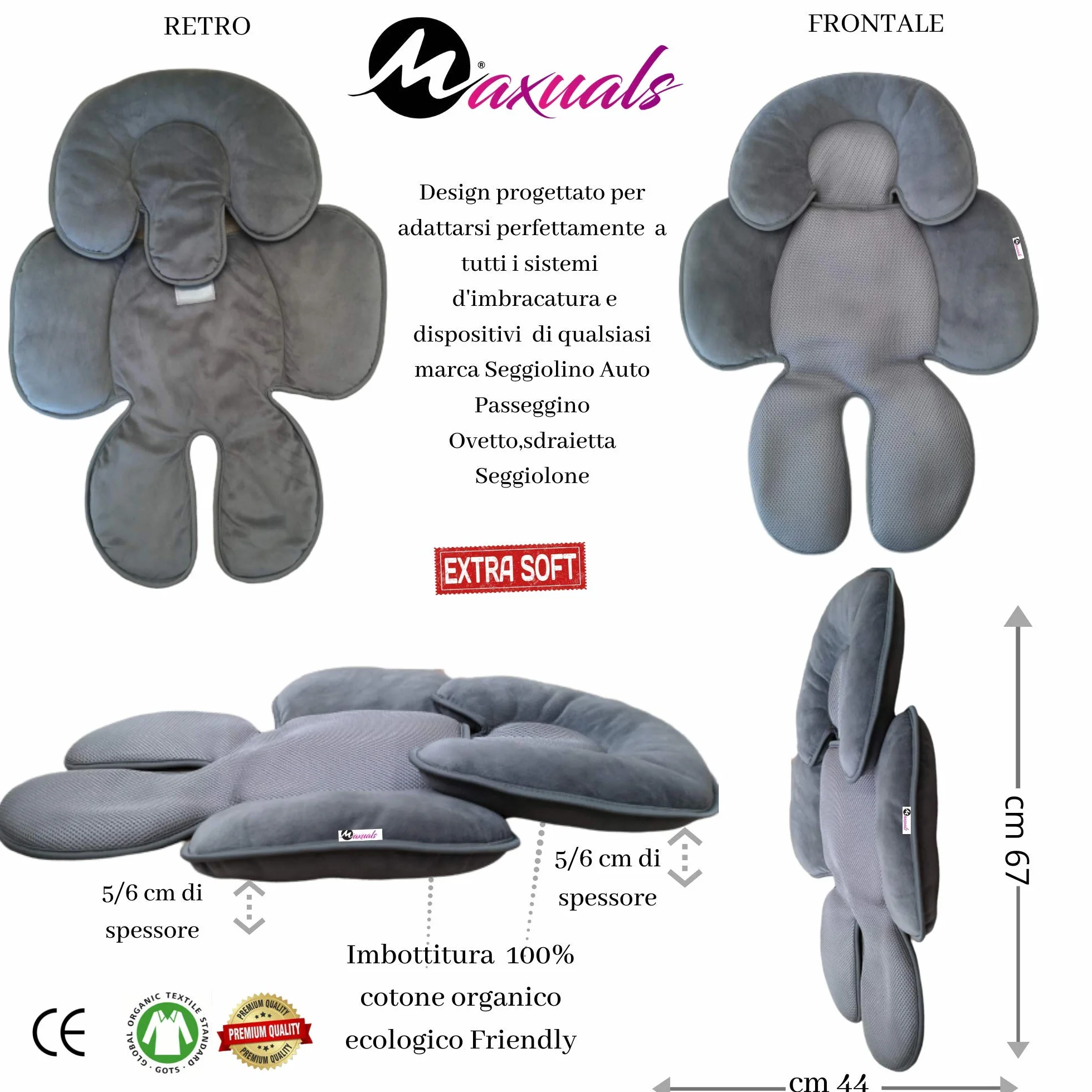 Riduttore Passeggino Universale Ovetto Neonato Cuscino Seggiolino Auto Culla Traspirante Leggero Protezione Testa Bimbo 0-12 Mesi