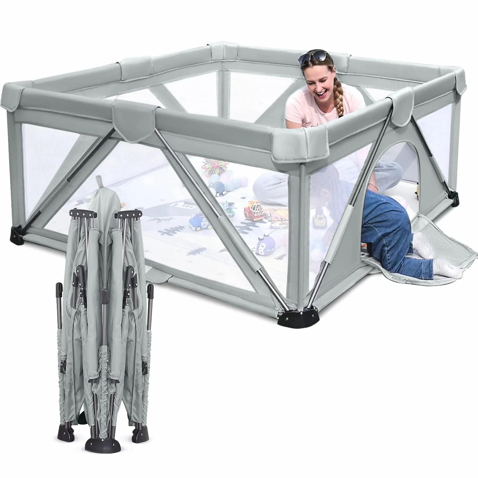 Baby Playpen pieghevole, Heyo.Ja grande cortile di gioco, Playpen per bambini e bambini, Penne da gioco per bambini e bambini con cancello, Indoor & Outdoor penna da gioco portatile (180×180cm)