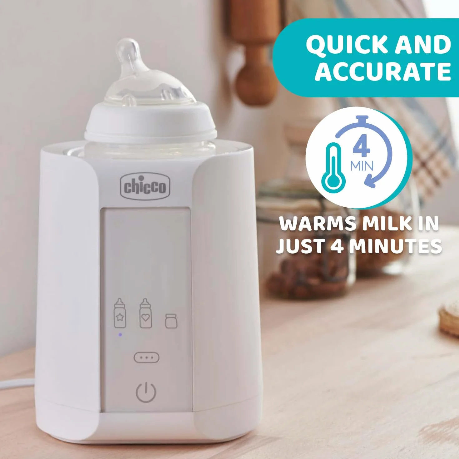 Chicco Scaldabiberon Neonato E Scalda Pappa, Con Tre Programmi, Spegnimento Automatico dopo un'ora, Mantiene il calore fino a un'ora, Bianco, ‎14 x 14 x 17.5 cm; 481 grammi