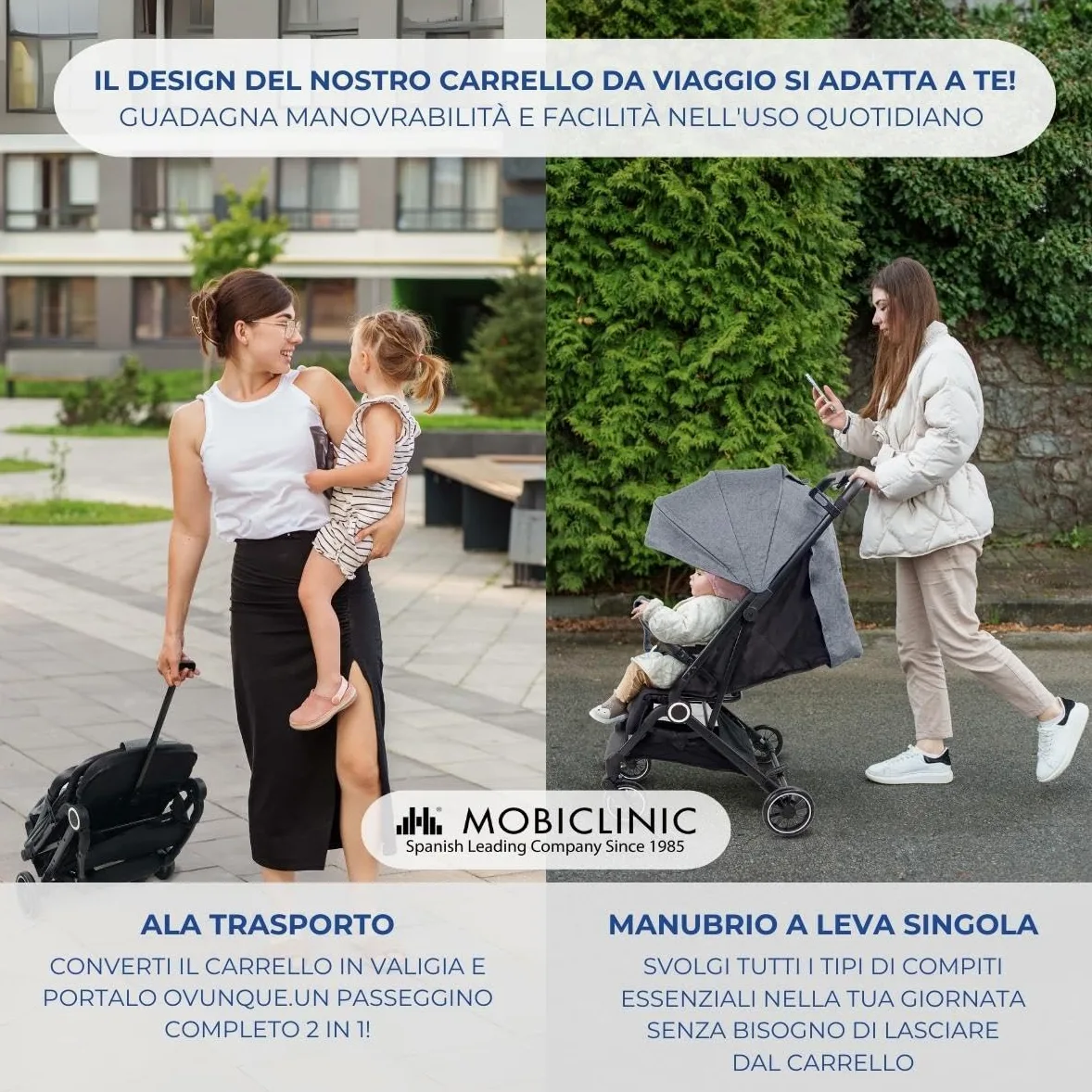 Mobiclinic®, Passeggino Leggero, Ultra Compatto, Imbracatura a 5 Punti, Manubrio Monomaniglia, Carrello Pieghevole, Cestino, 0-36 Mesi, Regolabile, Cappottina Pieghevole, Freni con Blocco, Trip