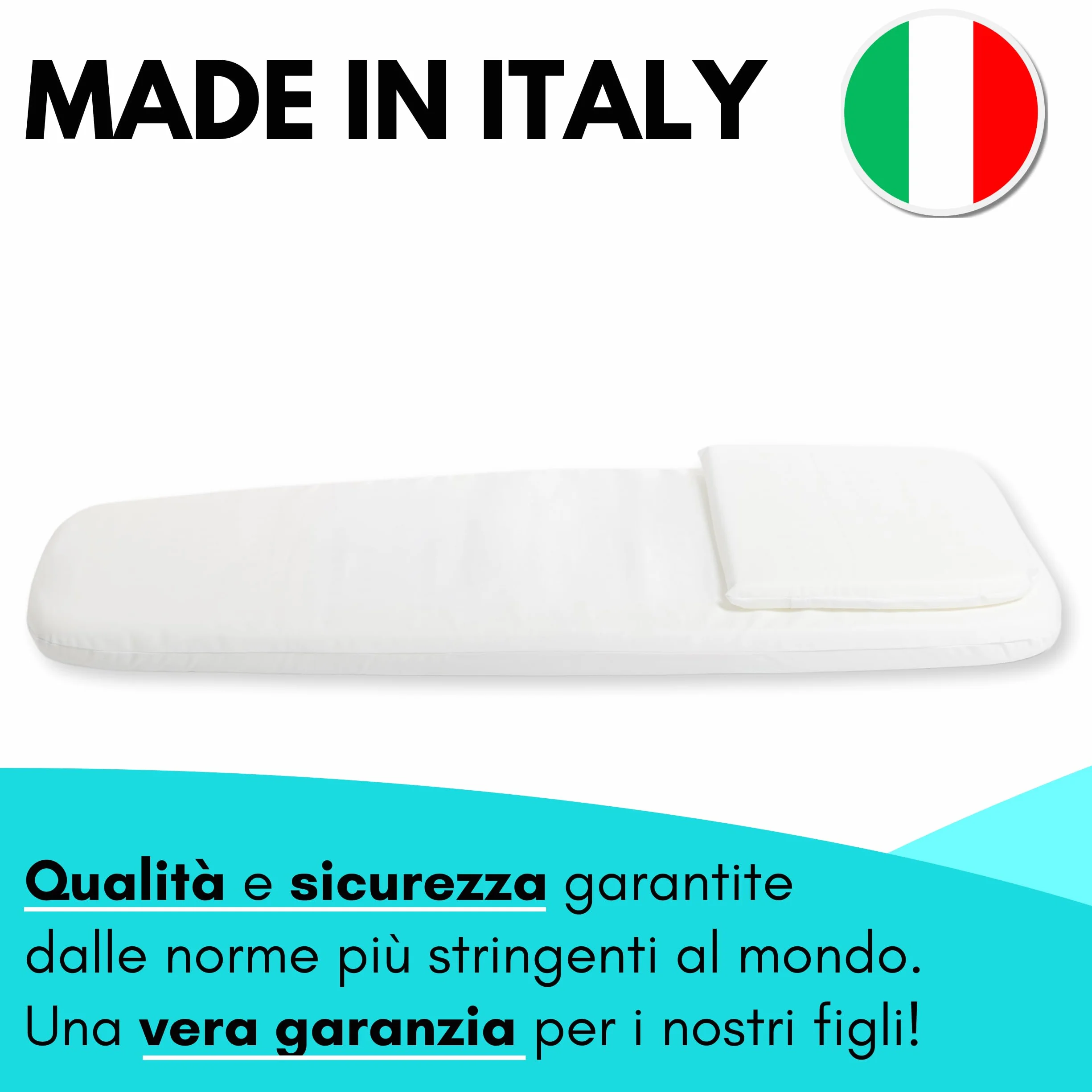 Materasso Carrozzina Made in Italy-Culla Neonato-Lettino Bambino-Passeggino Trio-Cuscino Neonati-Cuscino Compreso- Letto Prima Infanzia- Materassino Universale Antisoffoco 72 x 32/26cm