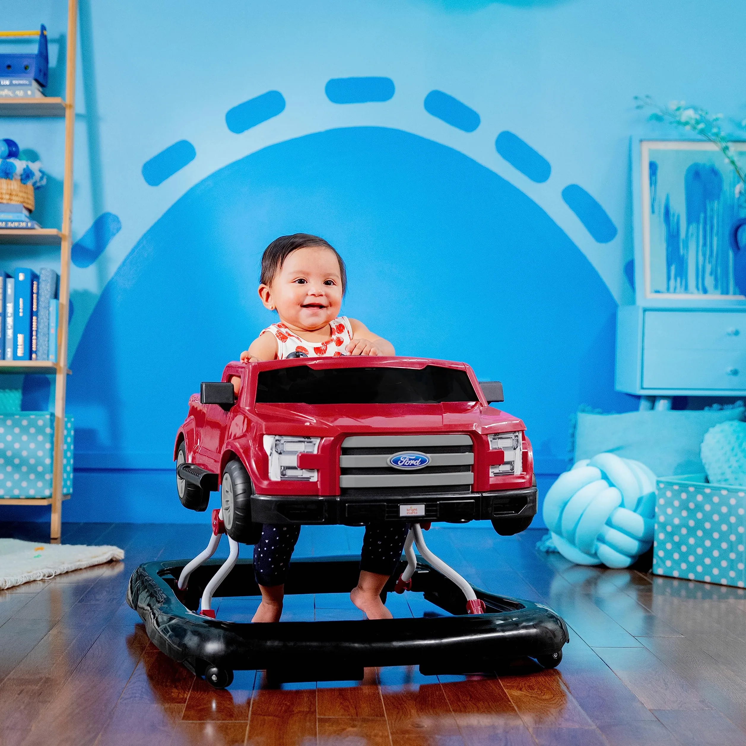 Bright Starts, Ford F-150 4 in 1 rosso, centro attività e girello per bambini con volante rimovibile, neonato, unisex, dai 6 mesi in su