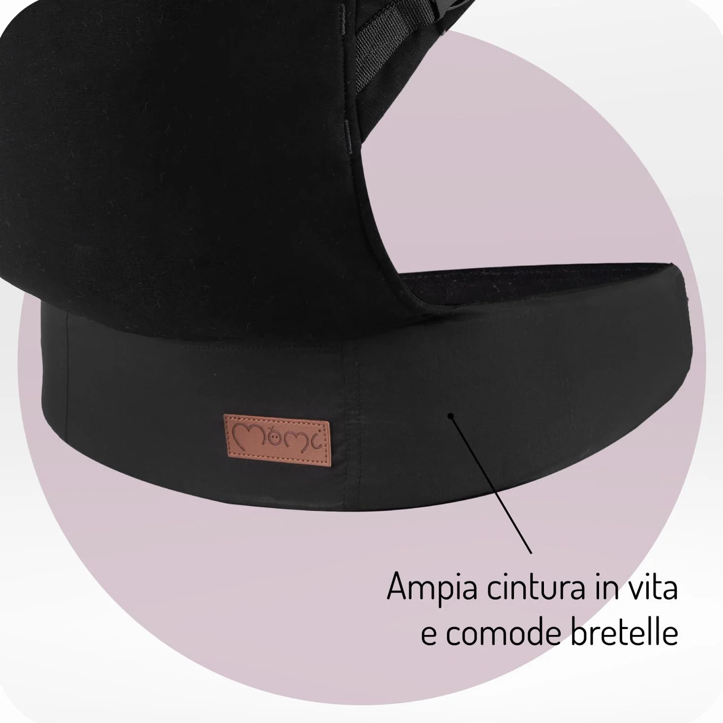 Marsupio MoMi COLLET per bambini di 3-48 mesi (peso 4-20 kg), 2 posizioni di sostegno con 6 punti di regolazione, con cappuccio e poggiatesta per il bambino
