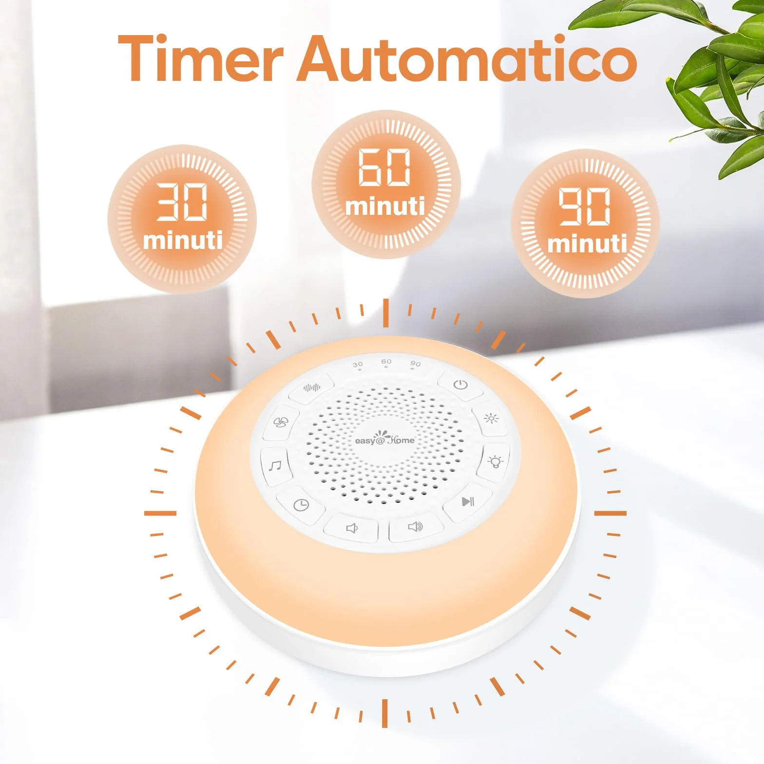 Easy@Home White Noise Machine dla Niemowląt: 26 Dźwięków, Światło Nocne i 7 Kolorów, USB, Timer, Blokada Dzieci