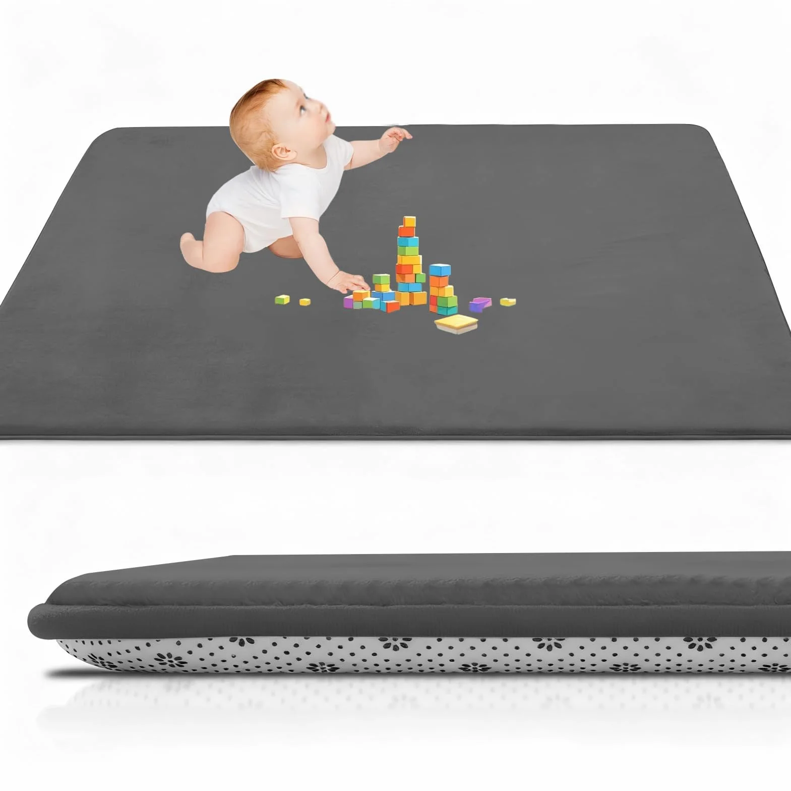 Tappeto Gioco Bambini Pieghevole 2cm 60 x 120 cm Grigio Scuro, Impermeabile in Schiuma per Bimbi. Palestra Neonati - Tappeto Tummy Time Neonati