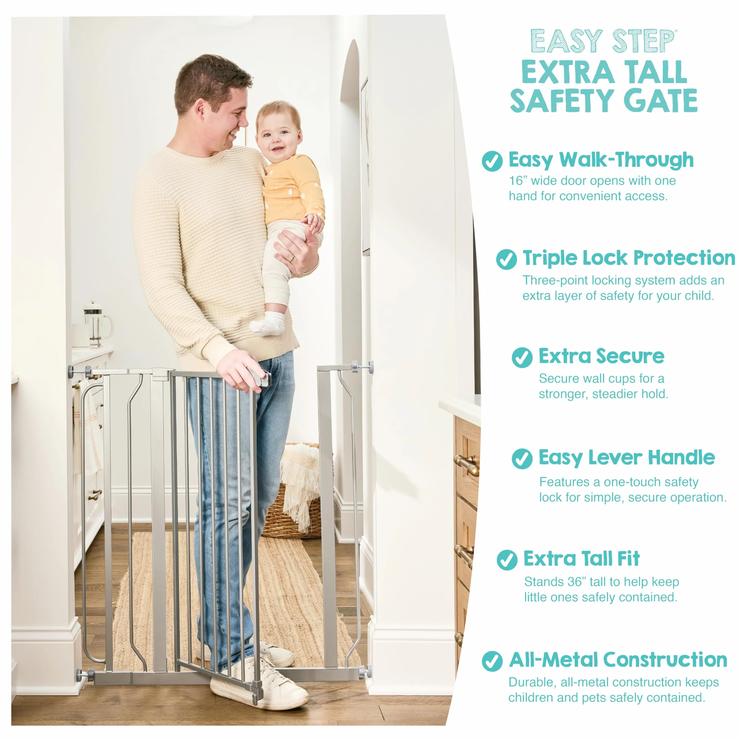Regalo Safety 91.4cm Extra Tall Baby Gate for Doorways, Fits Openings 73.6-90cm, Pressure Mounted