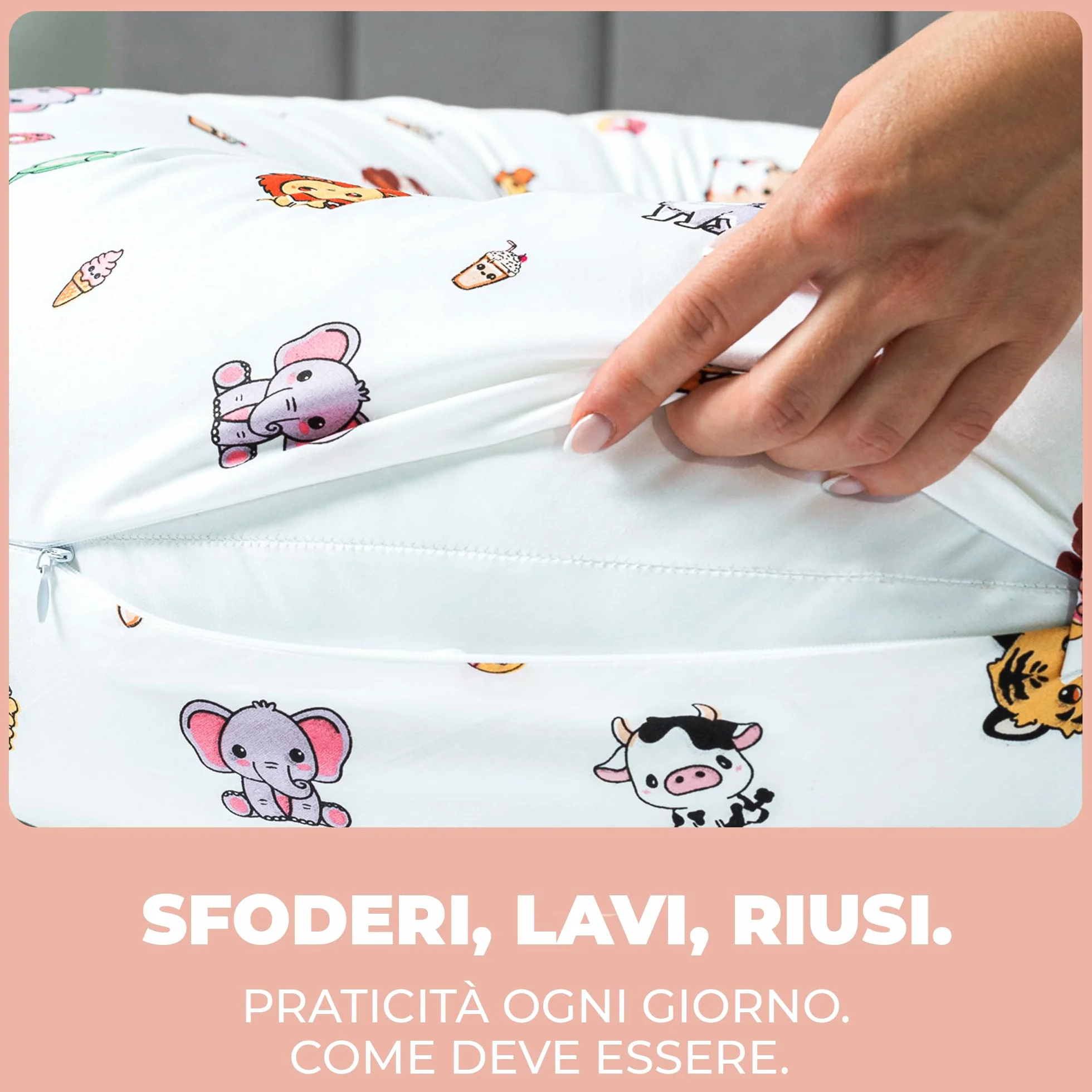 Ciambella Allattamento Neonato con Federa 100% Cotone Morbido Riempimento Ergonomico Supporto Schiena Premaman Lavabile