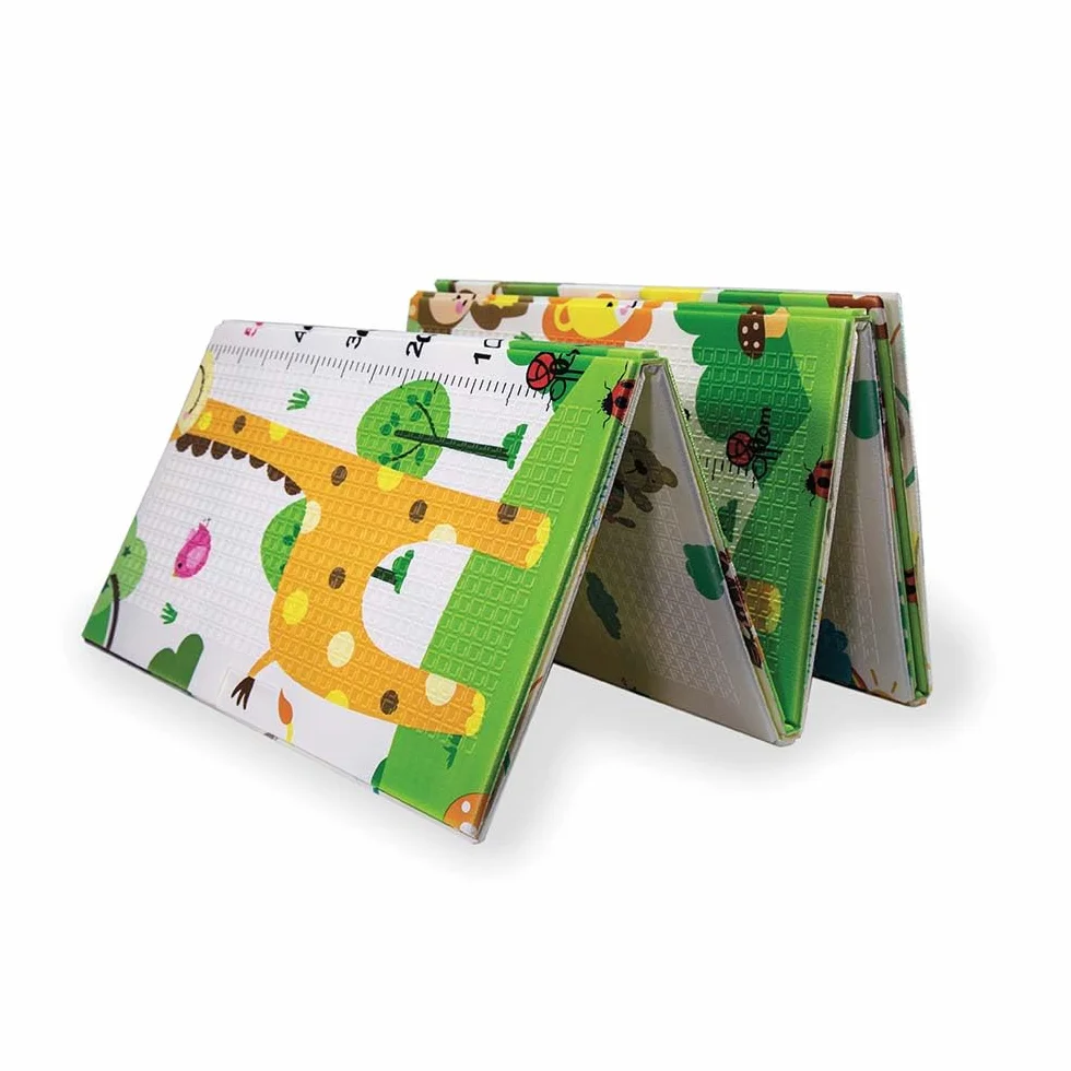 OLIVO.shop Tappeto gioco bambini pieghevole, Tappeto bambini, tappeto gioco neonato reversibile e non tossico, Tappeto cameretta 150x200 cm PLAY (GIRAFFA/CIRCO)