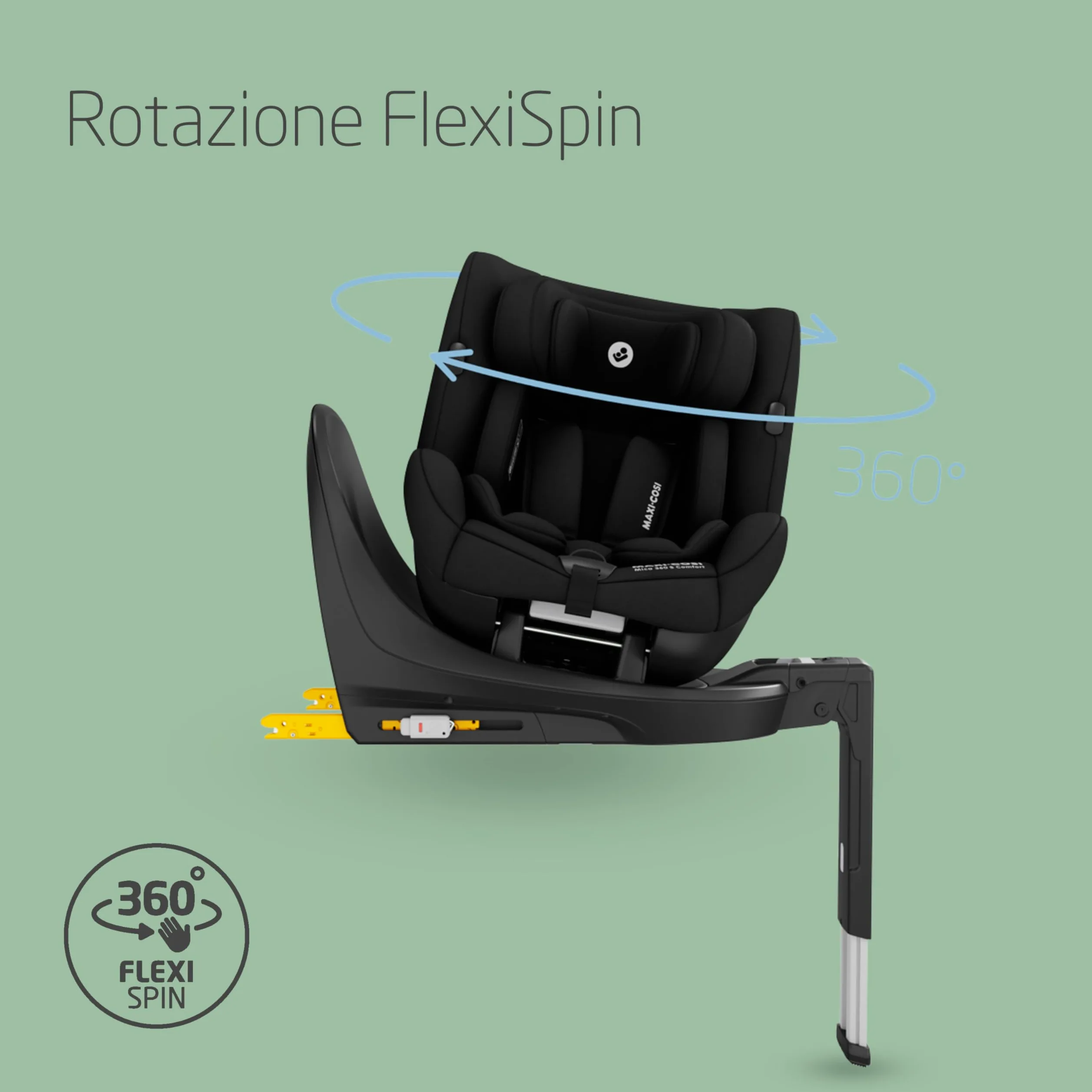 Maxi-Cosi Mica 360 S Comfort, Tessuti Traspiranti, Seggiolino Auto Girevole 360, 0-4 Anni (40-105 cm), Rotazione FlexiSpin, 5 Posizioni Reclinate, Protezione G-CELL, Ganci per Cinture, Authentic Black