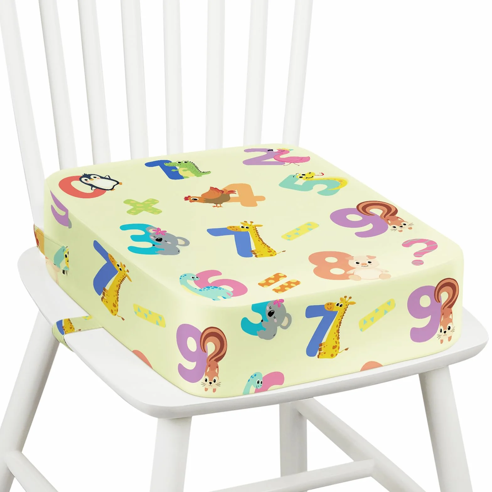 Seggiolino da Tavolo per Bambini Lavabile Cartoon Cuscino con 2 Regolabile Cinghie Base Antiscivolo 36 x 32 x 10 cm Animali Digitali
