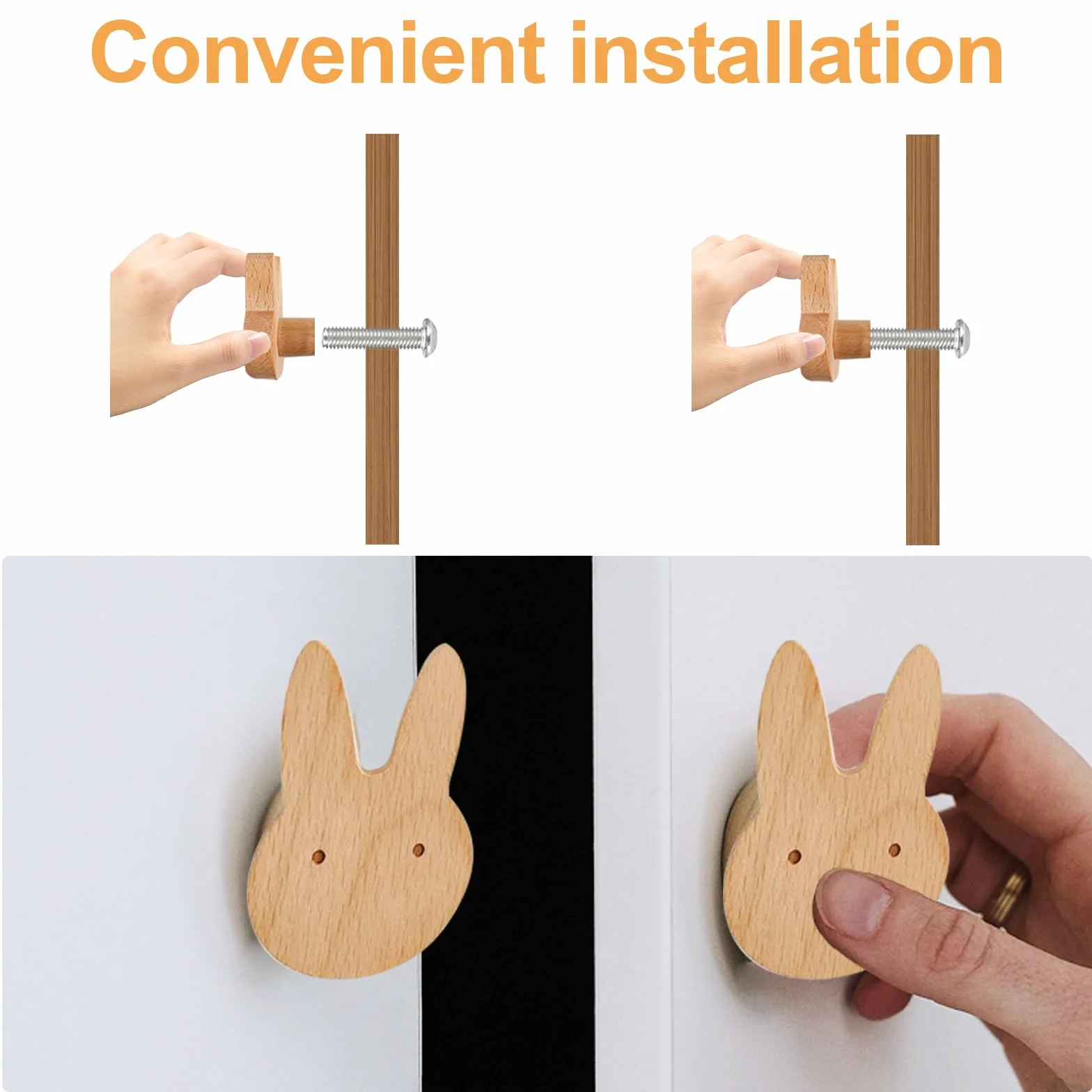 Pomelli per Mobili Bambini, 4 pezzi Pomelli in Legno con motivi animali, Pomelli per Mobili in Legno con Viti, Pomelli per Mobili Bambini Animali, Maniglie Armadio Cameretta, Mobili, Cassetti