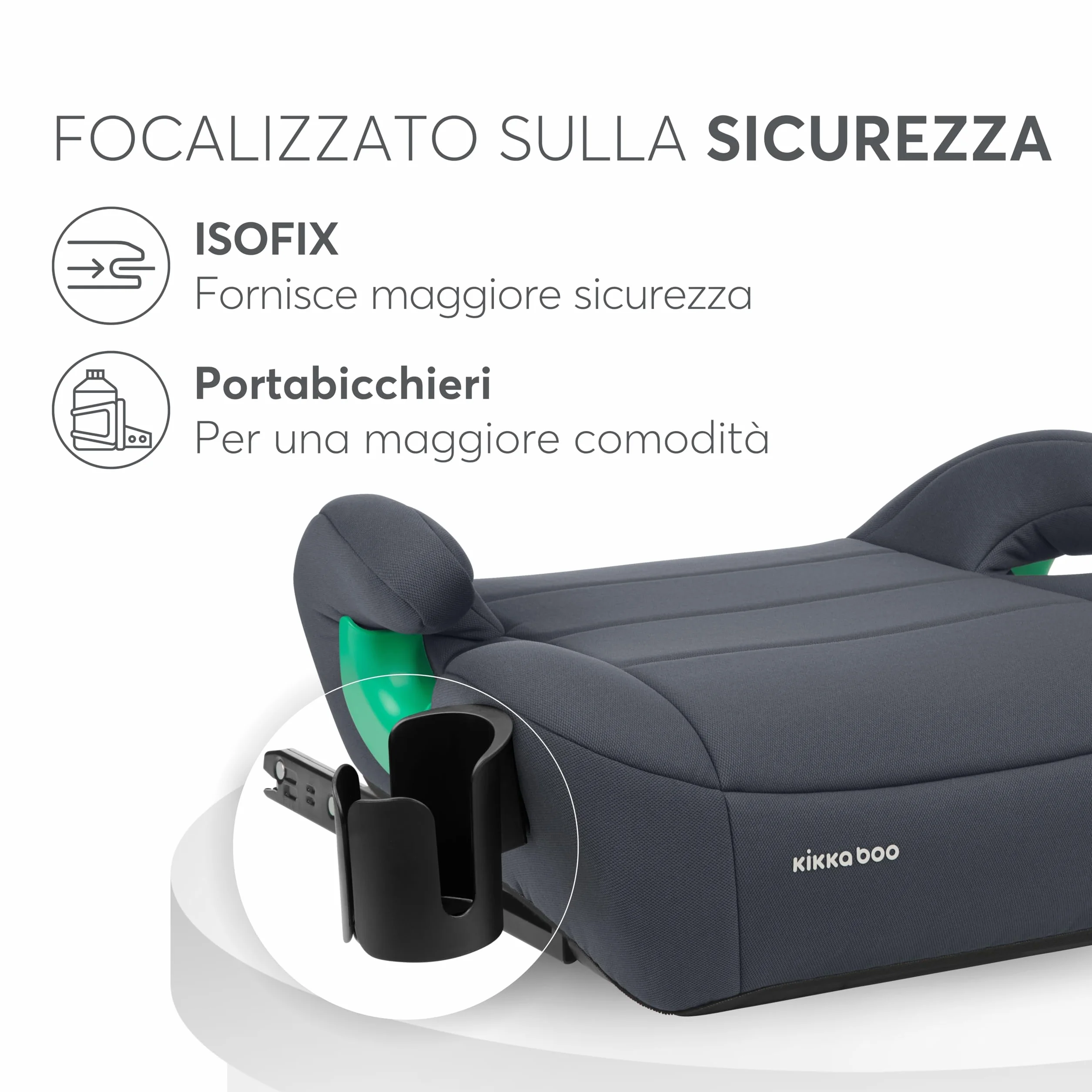 KikkaBoo Rialzo Auto Bambini ISOFIX i-POP i-Size 125-150 cm Seggiolino Auto 22-36 kg Gruppo 3 Grigio